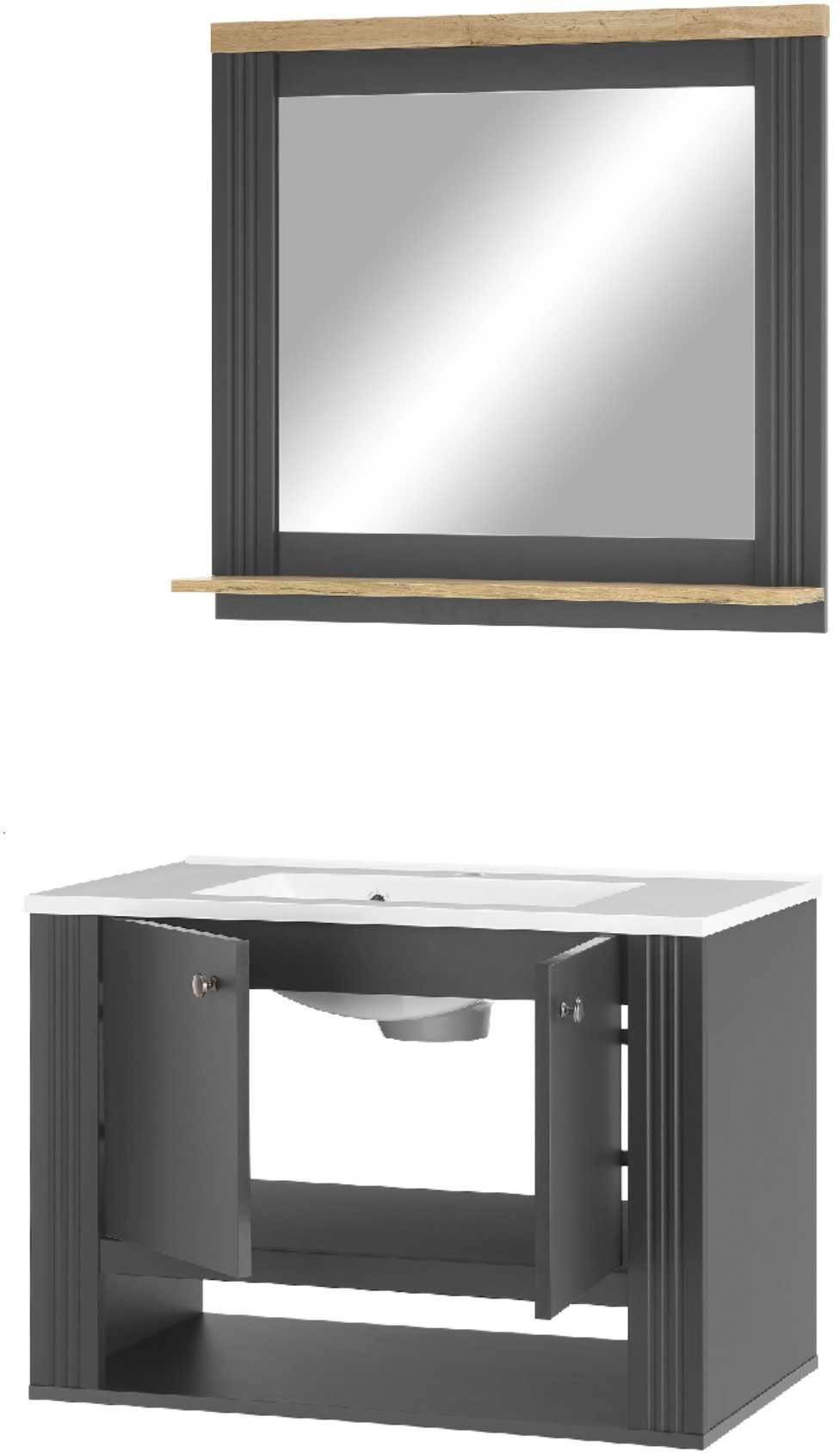 Home affaire Badkamerserie WESTMINSTER, badkamer in landhuisstijl, 2-delig badkamer Wand-wastafel, spiegel met plank, in 2 kleuren, breedte 80 cm (2-delig)