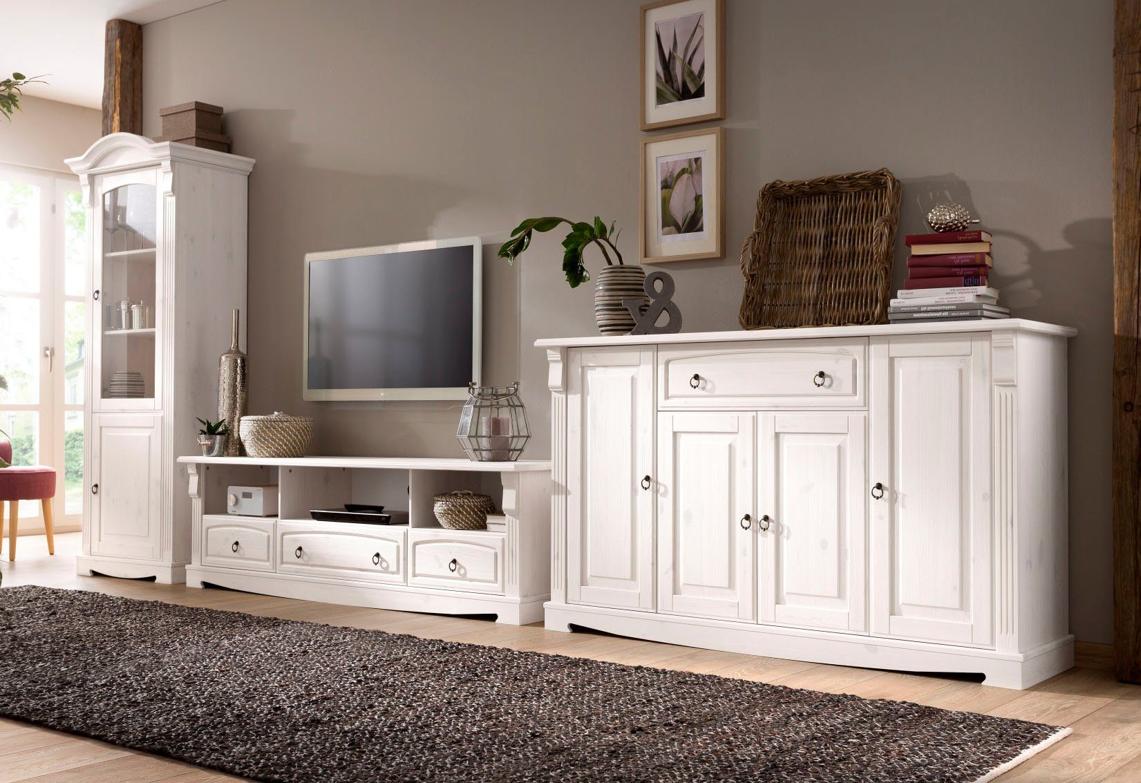 Home affaire Vitrinekast ANNA Breedte 69 cm, hoogte 187 cm, metalen grepen, van massief grenen, FSC®