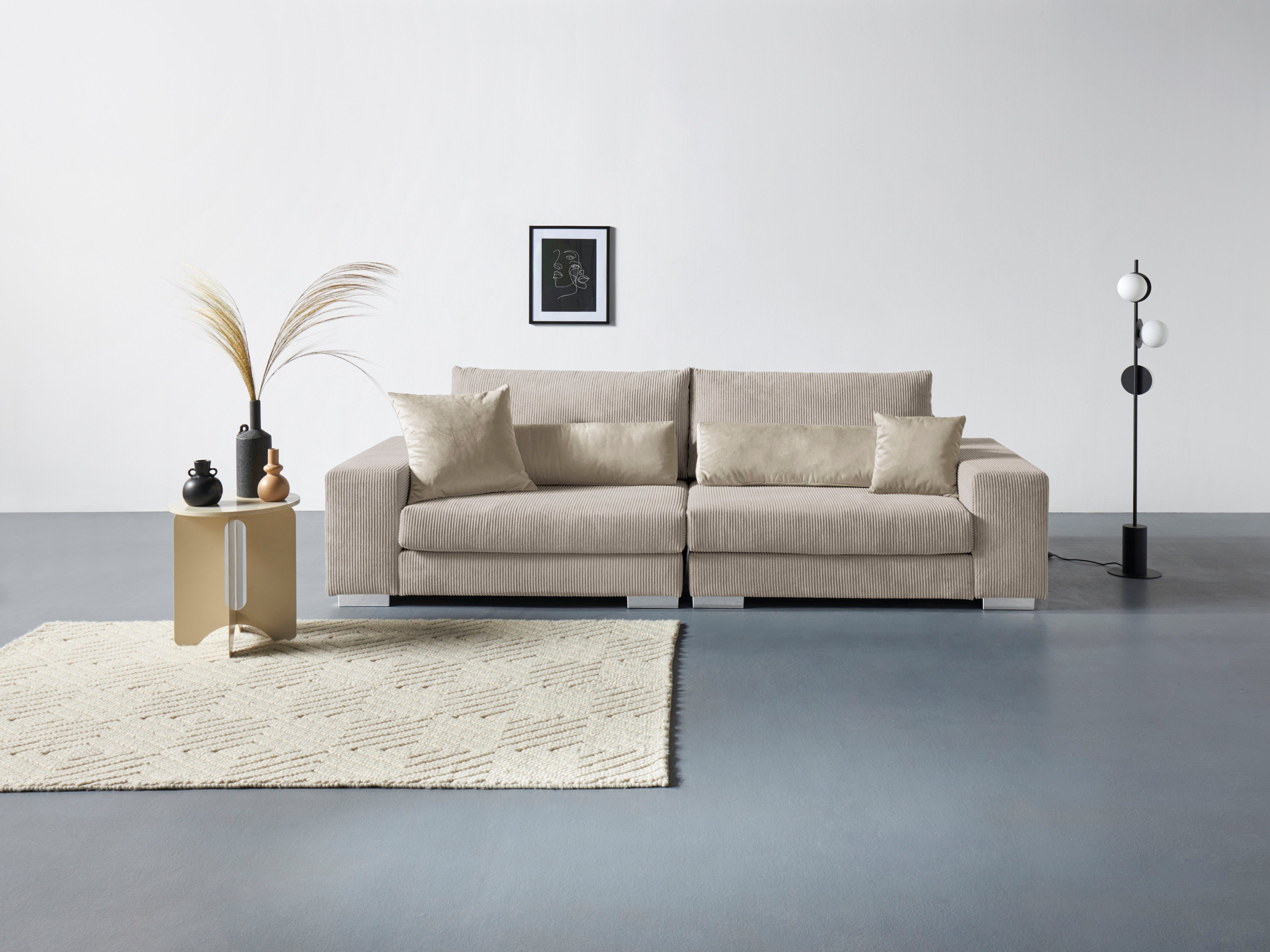 Home affaire Megabank VASCO Breedte 277 cm, inclusief 6-delige kussenset, van cord beige, xxl banken