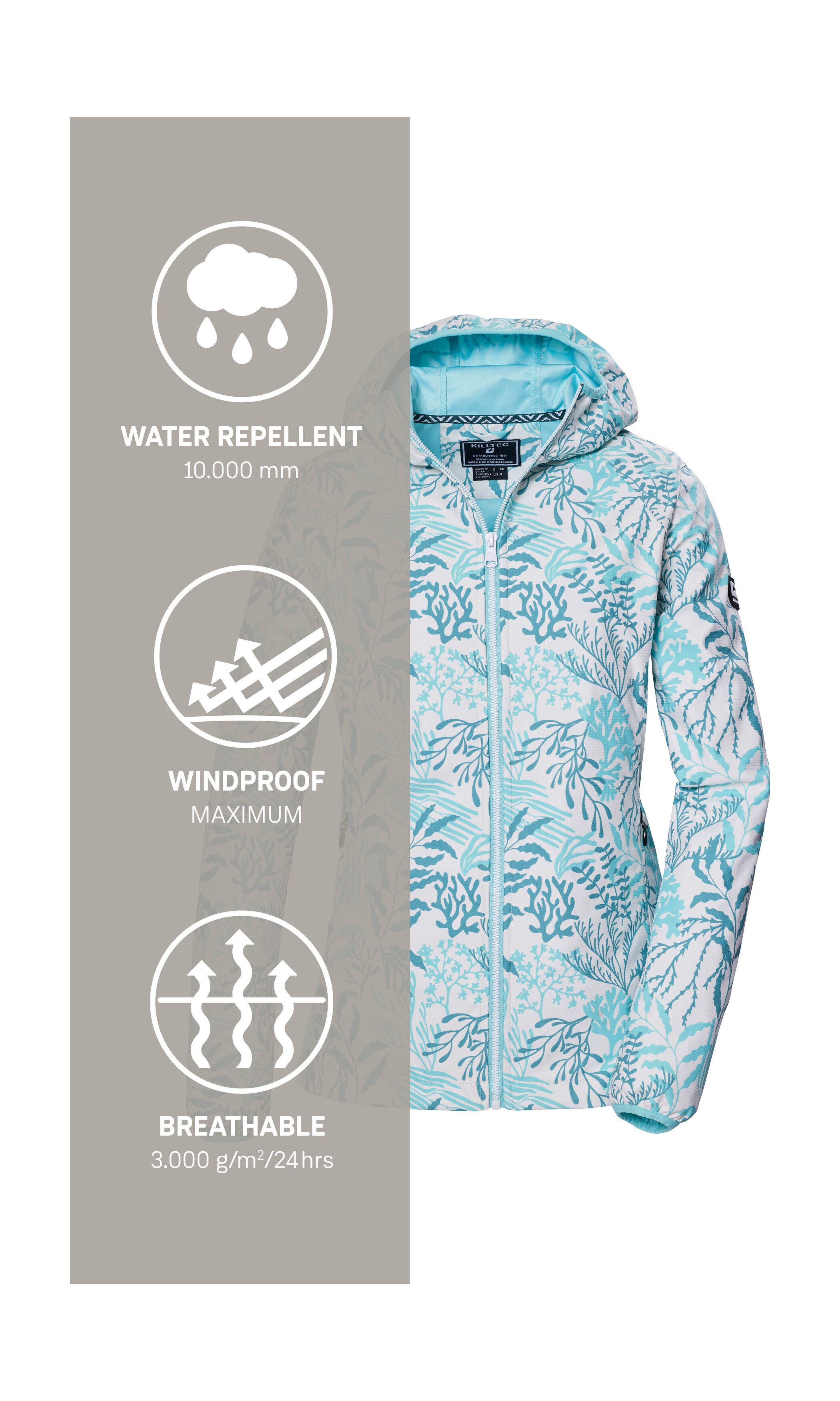 Killtec Softshell-jack KOS 56 WMN SFTSHLL JCKT Waterafstotende, winddichte softshelljack met bloemprint