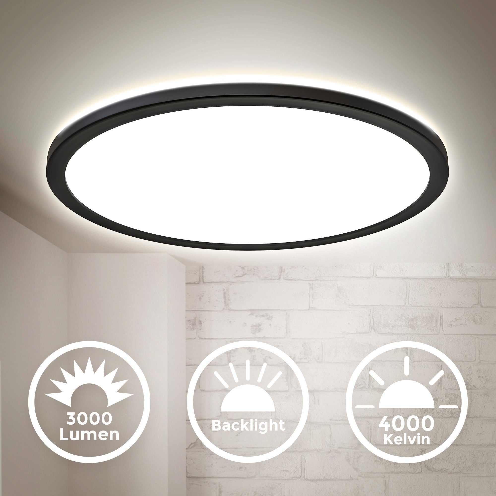 B.K.Licht Scherm Plafondlamp, 22 Watt, ultra-dun, indirect licht, neutraal wit