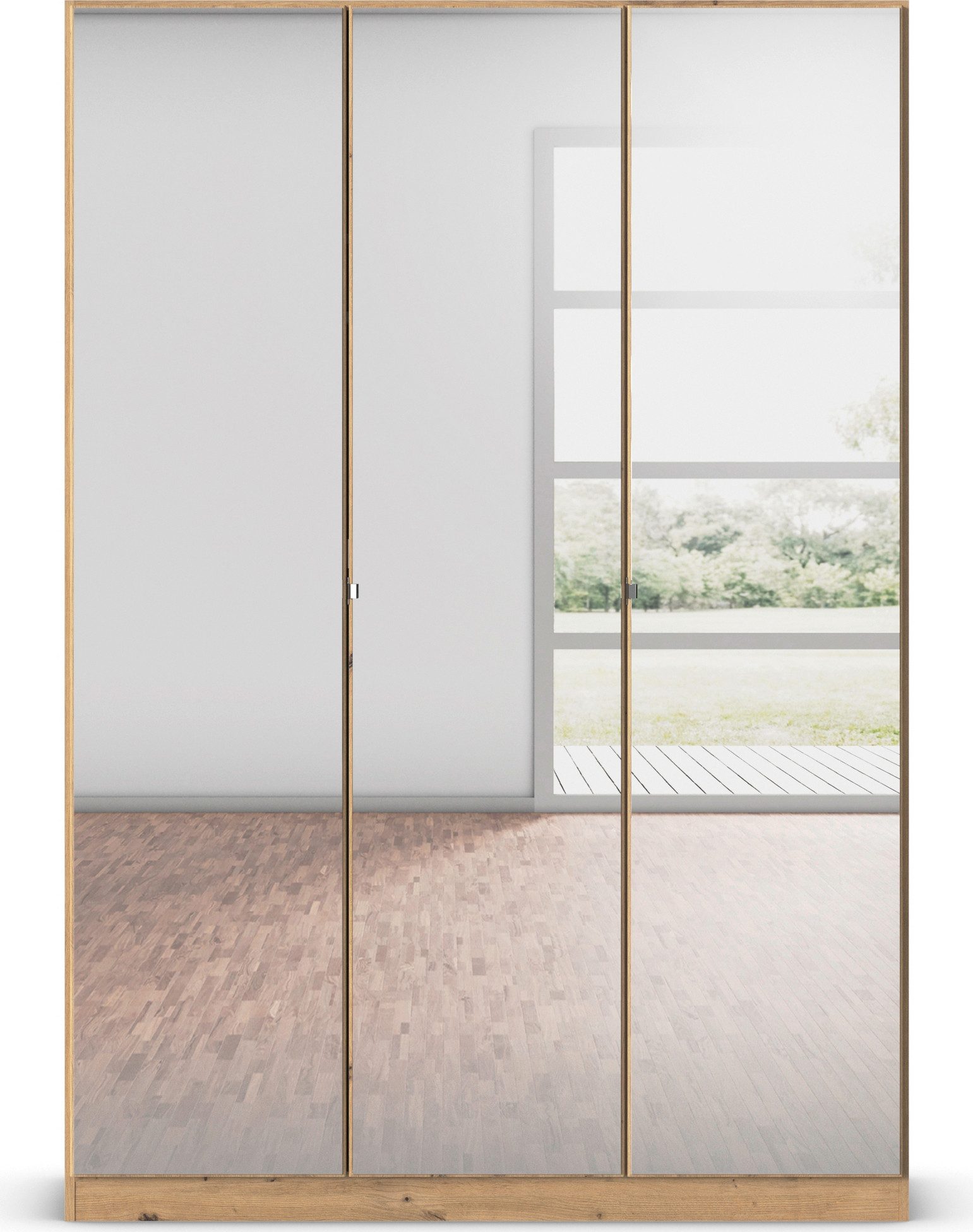 rauch Draaideurkast Reflect met spiegelfront, inclusief praktische interne indeling en stoffen dozen-set
