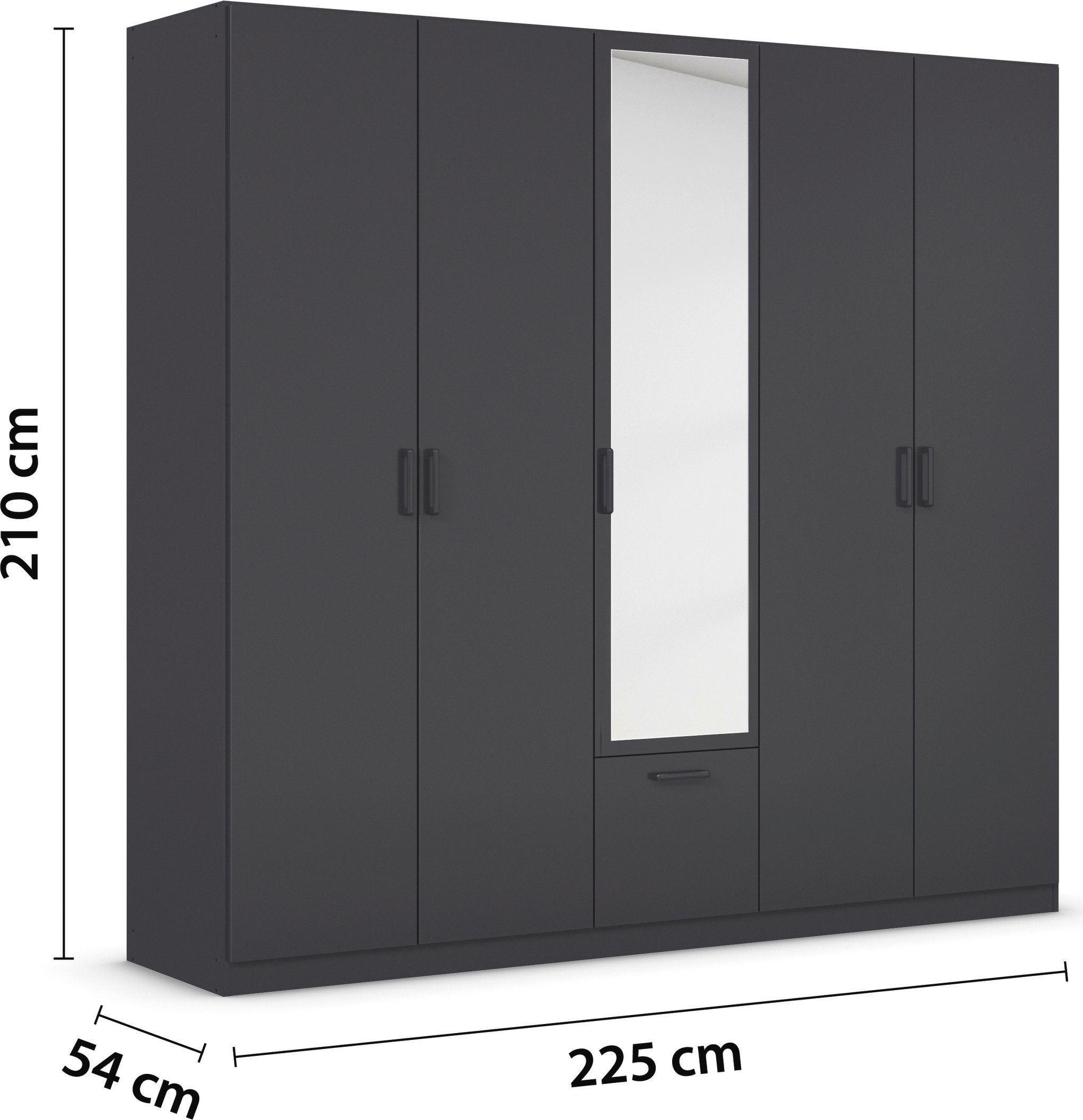 rauch Draaideurkast Kledingkast kast garderobe waskast BARI met spiegel met lades in het midden, moderne greep in grijs metallic made in germany