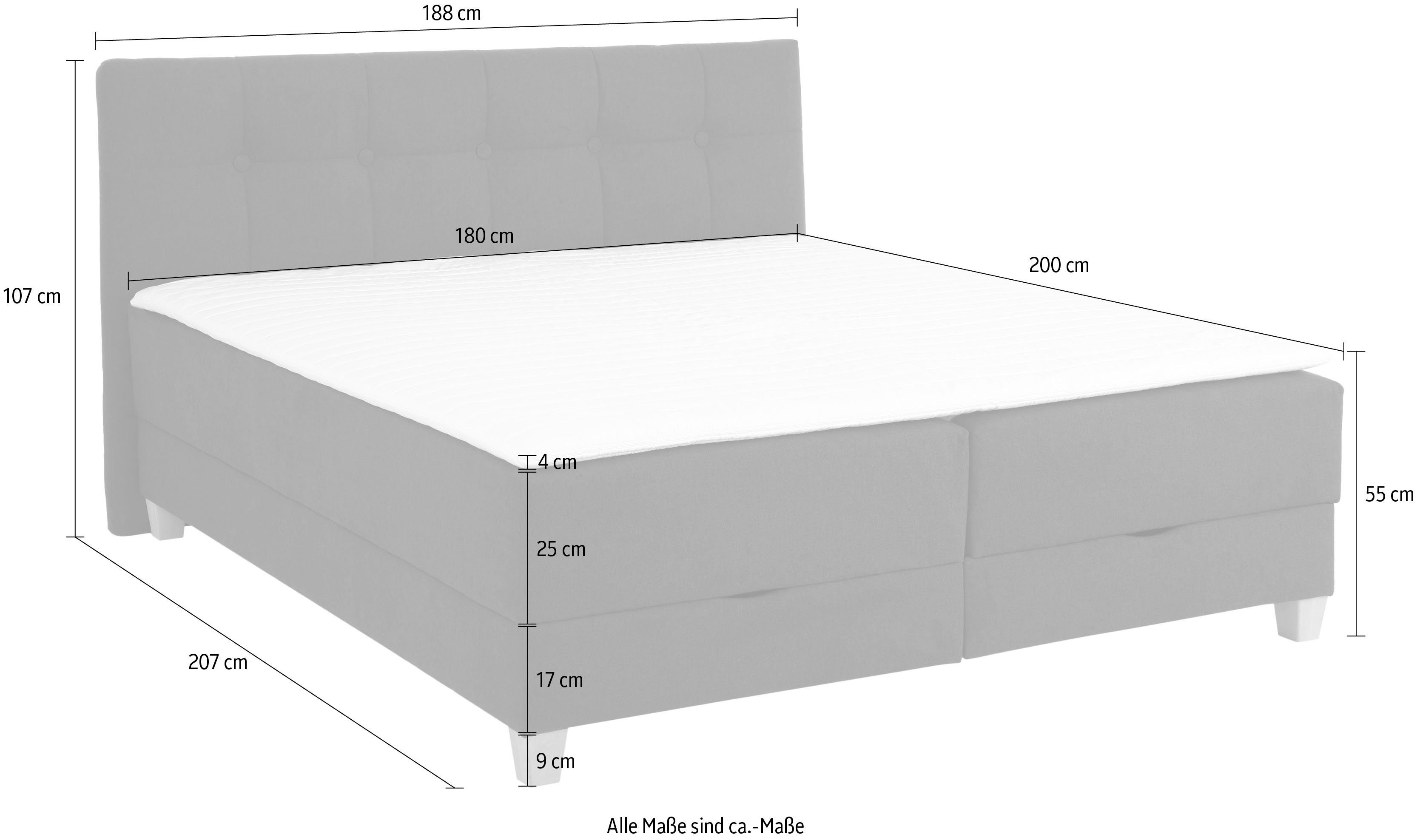 Home affaire Boxspring Lonrai in h2, h3 & h4 en xxl - verlengde 220 cm kiesbaar, incl. topper
