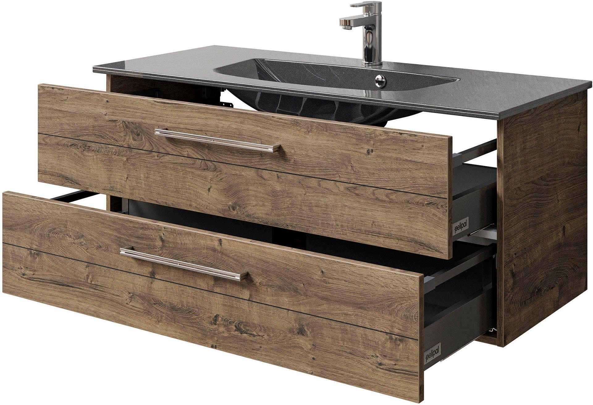 Saphir Wastafelonderkast Serie 6025 mineraalmarmeren wastafel met onderkast, 117 cm breed (2-delig)