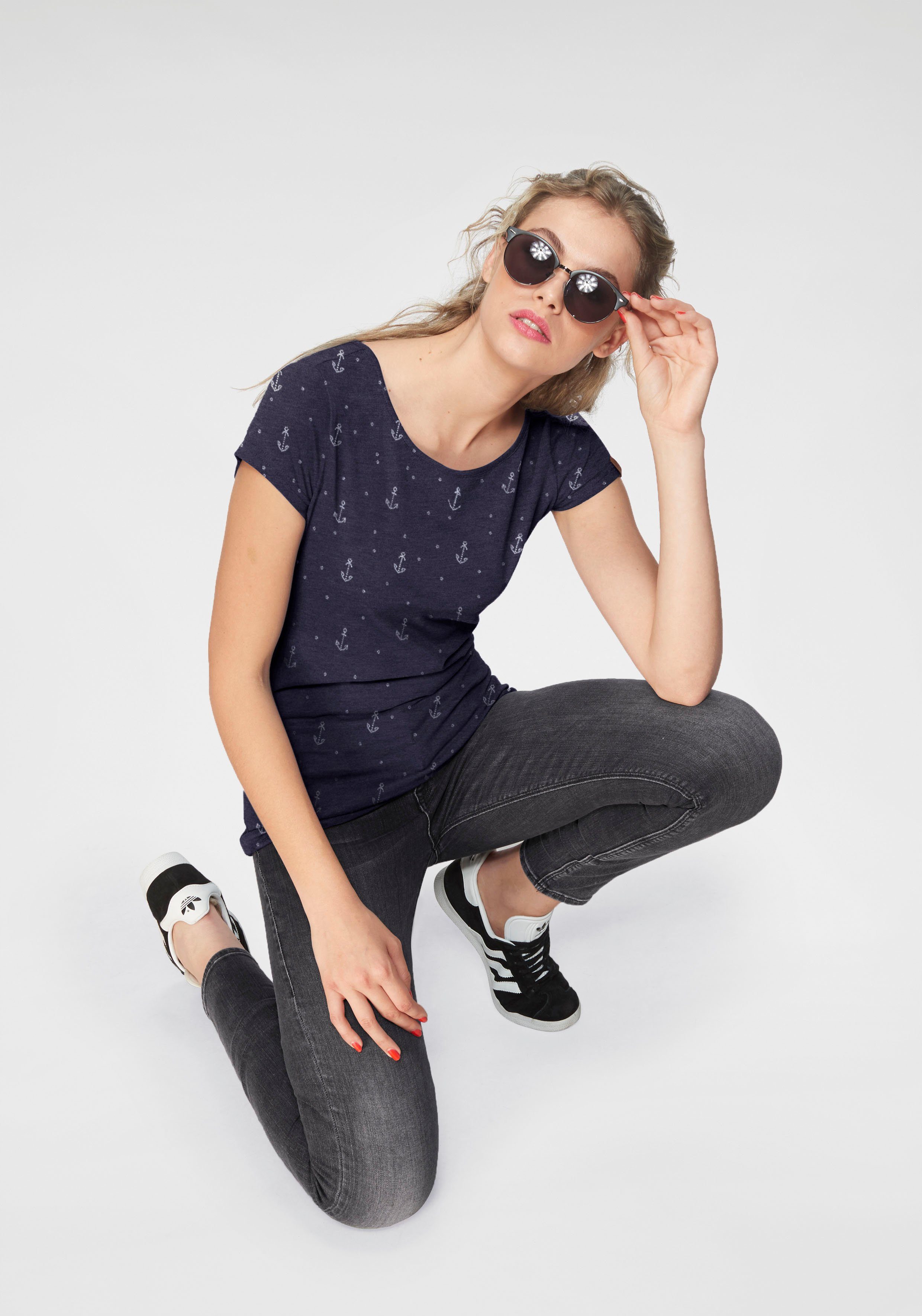 Ragwear T-shirt FLORAH A ORGANIC O met maritieme anker-print all-over