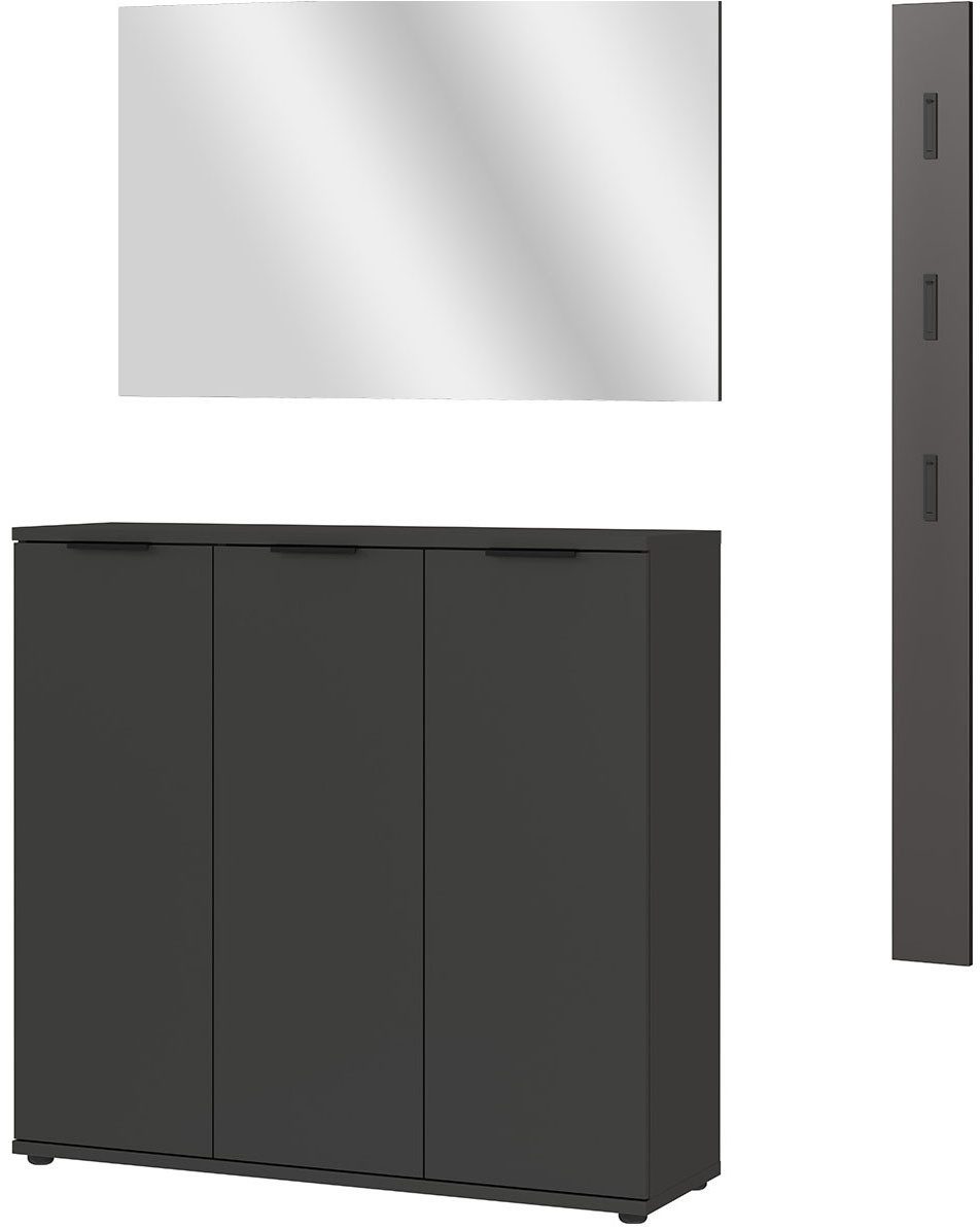GERMANIA Halmeubelset Stanton Garderobe-set bestaande uit 1 schoenenkast, 1 spiegel en 1 paneel (3-delig) wandkapstokken grijs