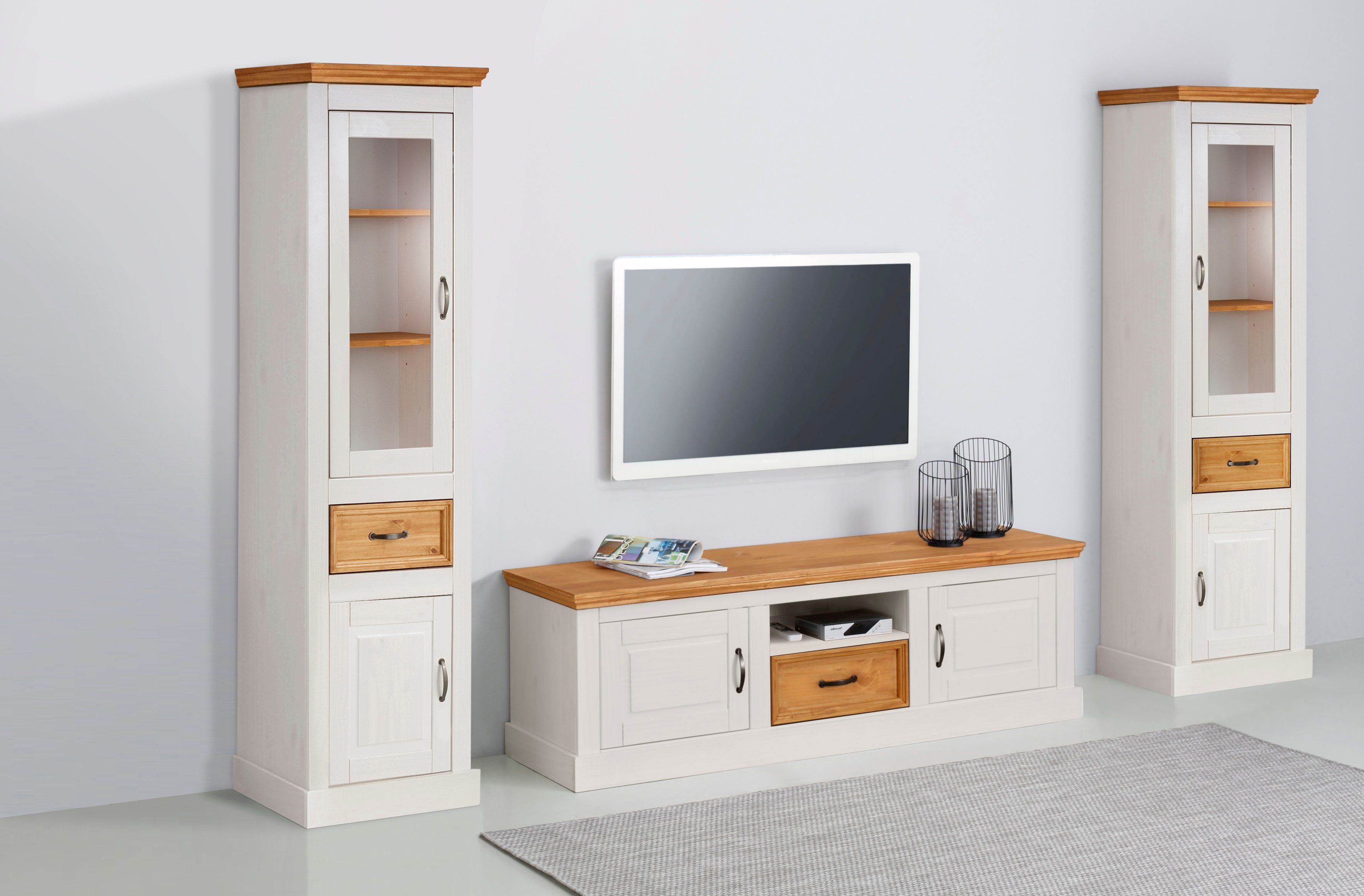 Home affaire Wandmeubel Selma 2 vitrines en 1 lowboard (set, 3-delig) tv-wandmeubels wit
