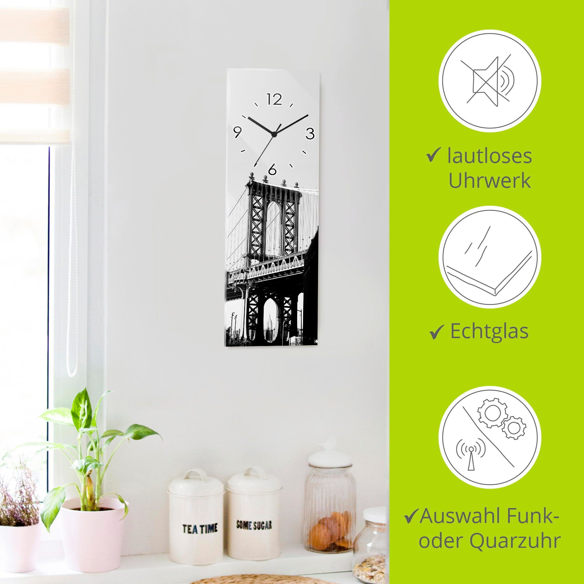 Artland Wandklok Dumbo Manhattan Bridge New York optioneel verkrijgbaar met kwarts- of radiografisch uurwerk, geruisloos zonder tikkend geluid