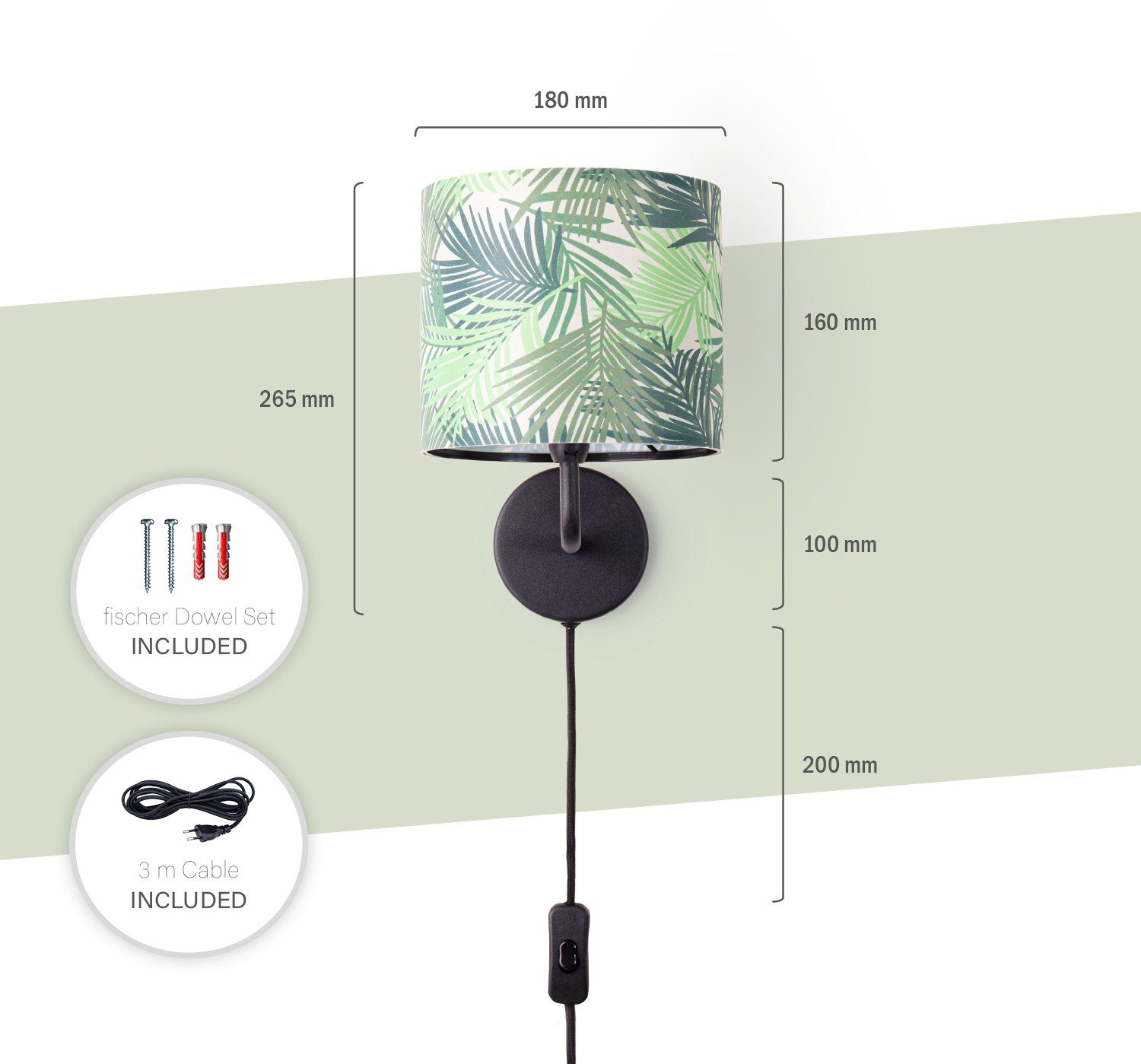 Paco Home Wandlamp Oostende 534 Woonkamerlamp lampenkap slaapkamer kantoor lamp jungle palm