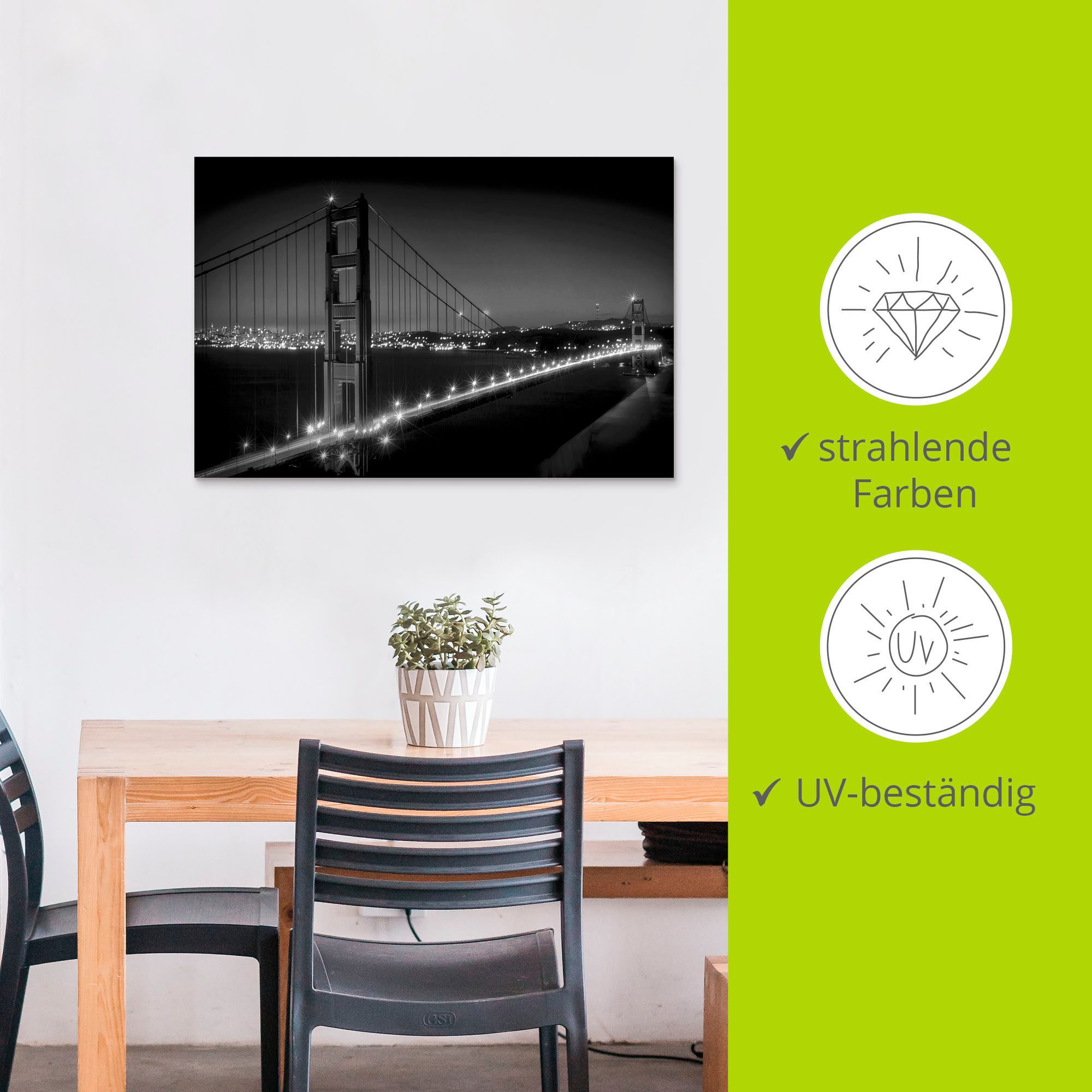 Artland Artprint Golden Gate Bridge ‘s avonds als artprint van aluminium, artprint voor buiten, muursticker in diverse maten