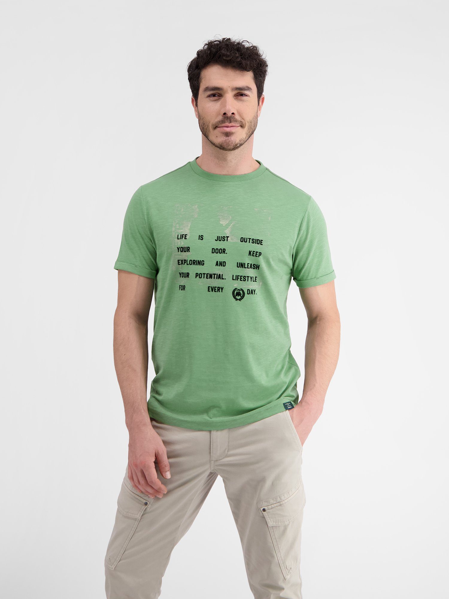 Lerros T-shirt LERROS T-shirt, grafische print heren t-shirts maat M groen