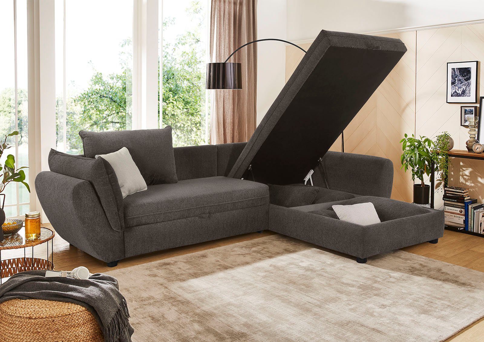 Jockenhöfer Gruppe Hoekbank Jerez L-vorm met bed- en relaxfunctie, opbergvak/bedlade, golfvering, ottomane