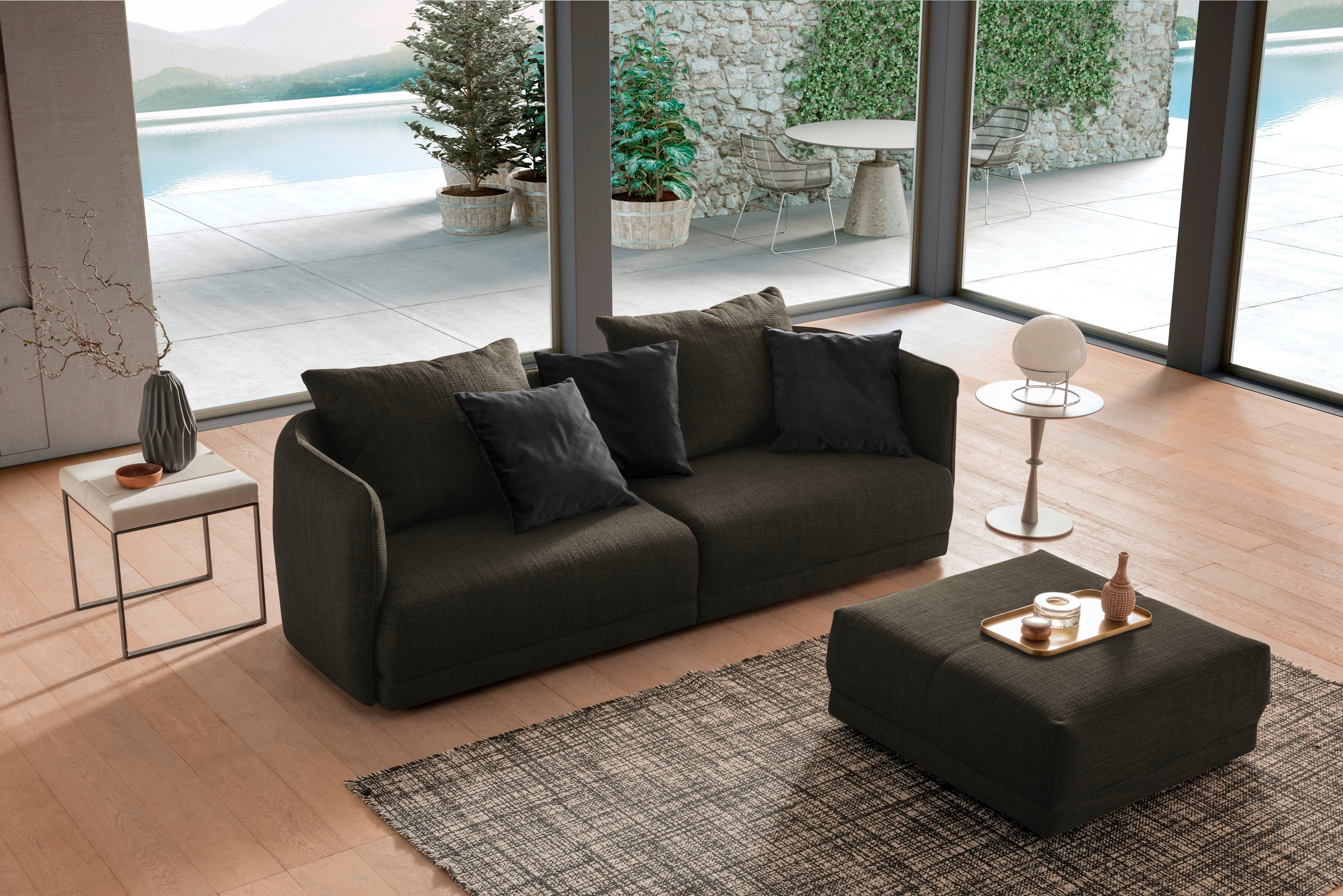 designwerk Megabank New York, elegant ontwerpsofa Breedte 253 cm, met dunne arm- en rugleuning