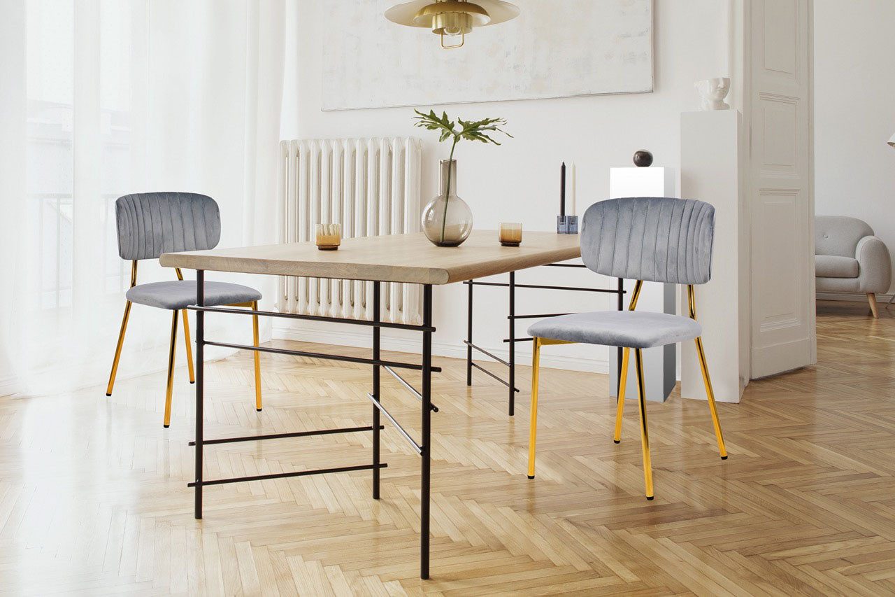 Kayoom Stoel Giselle 125 2-delige set, onderhoudsvriendelijke fluwelen bekleding met armleuningen, goudkleurige frame van roestvrij staal, fluwelen bekleding, decoratieve stiksels (set, 2 stuks)