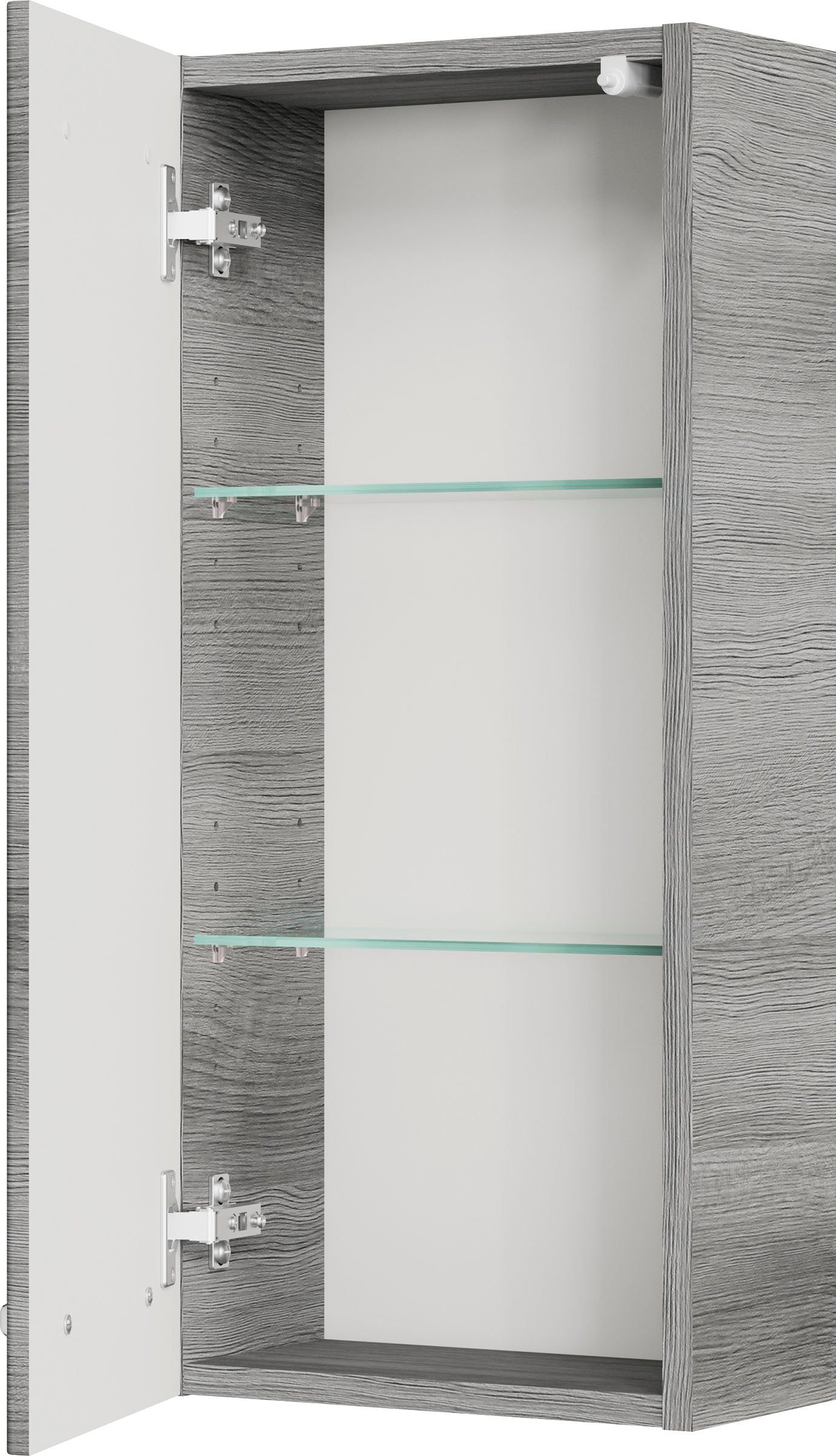 Saphir Hangend kastje Quickset wand-badkast 30 cm breed met 1 deur en 2 glazen legplanken Badkamer-hangend kastje inclusief deurdemper, grepen in glanzend chroom