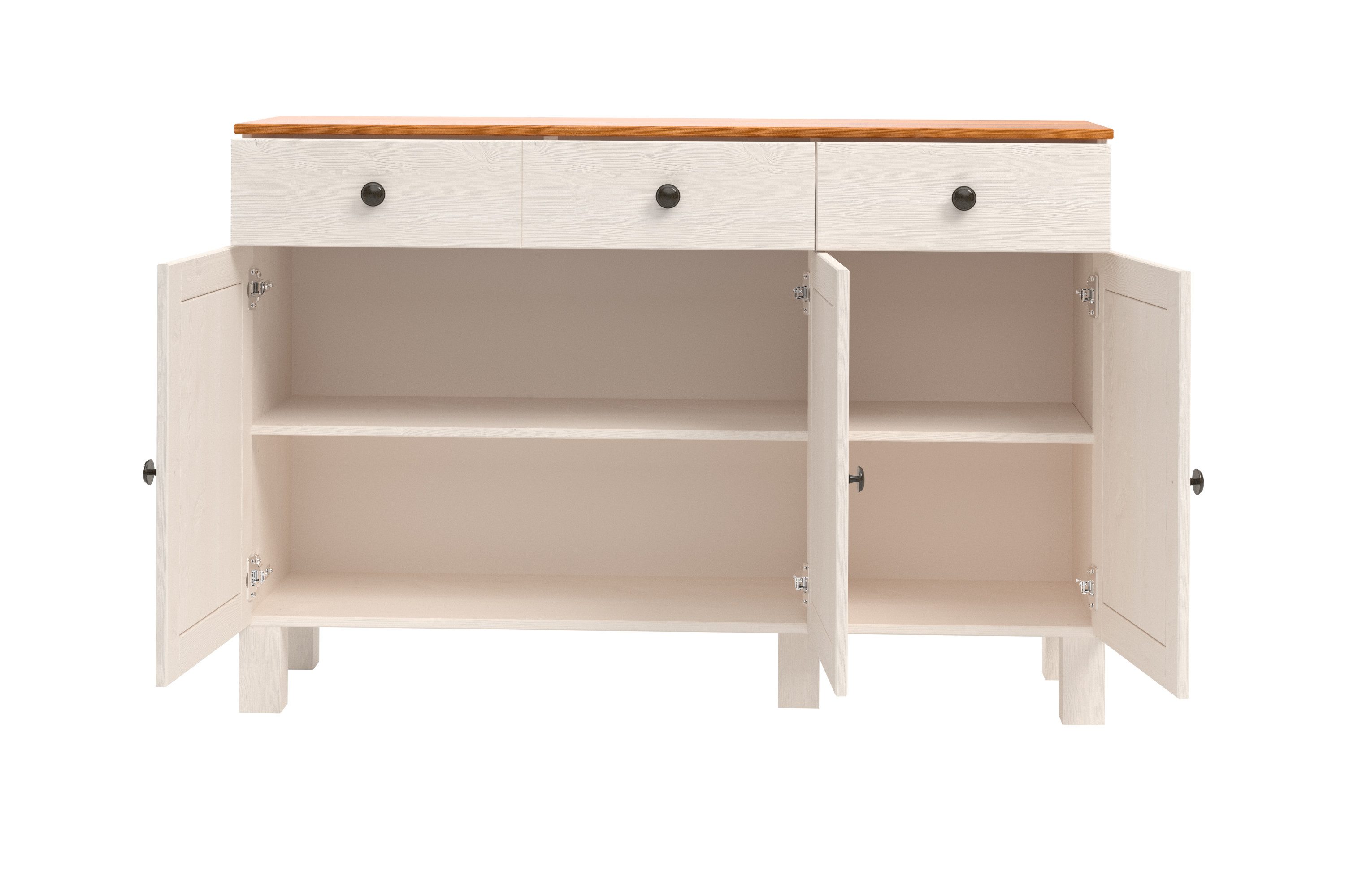 Home affaire Sidetable Alby2 Met 3 deuren, 3 lades en metalen grepen, breedte 125 cm