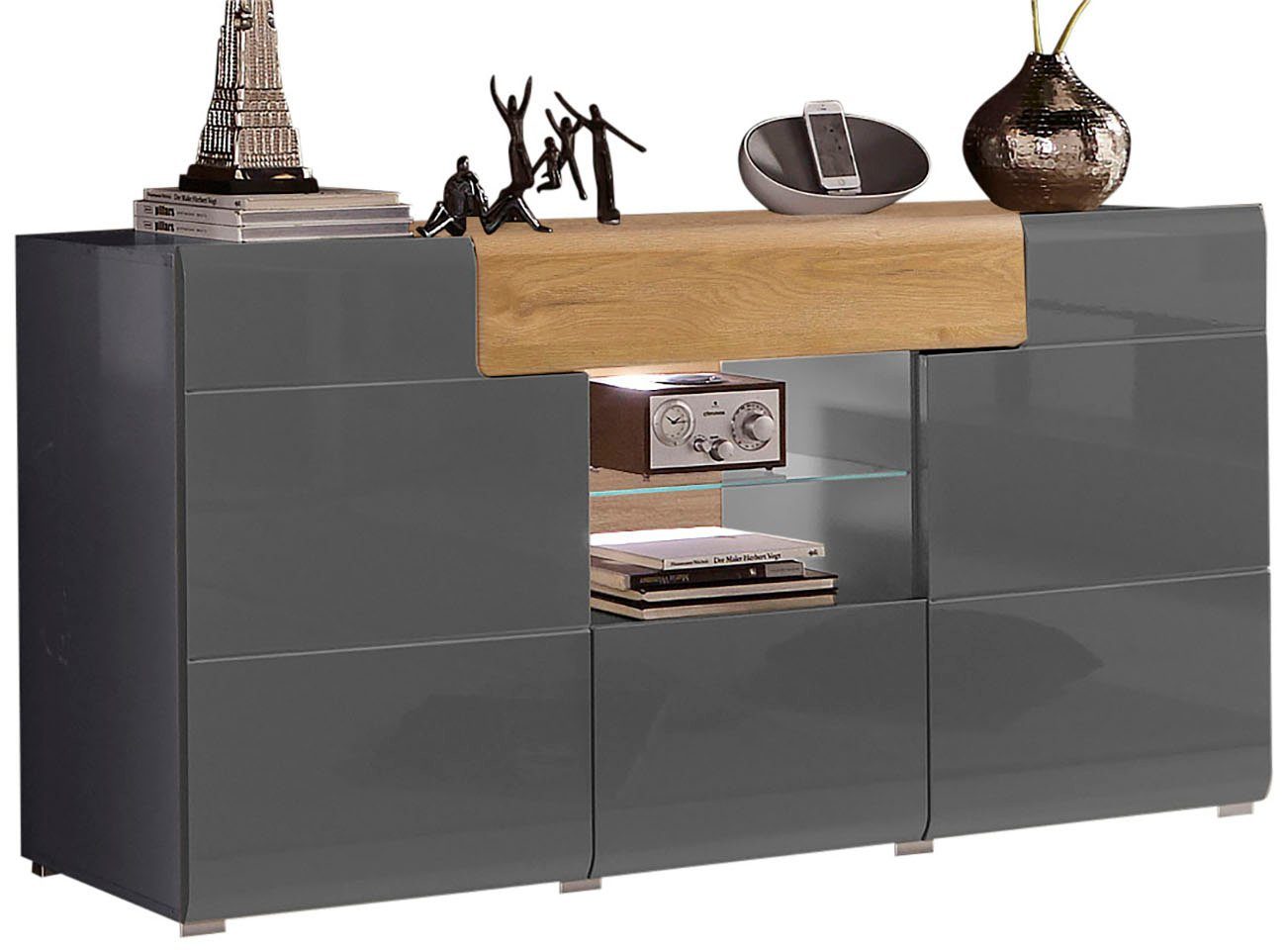 INOSIGN Dressoir Toledo, breedte 159 cm, moderne sidetable met decoratief freeswerk, greeploos