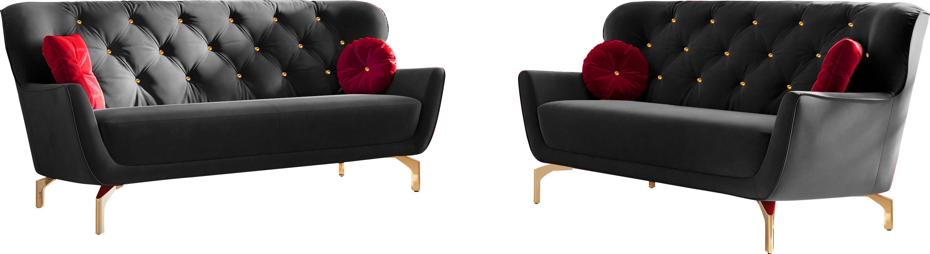 sit&more Zithoek Orient 3 inclusief 4 sierkussens met strassteentjes, goudkleurige metalen poten (2-delig) zwart, zithoeken