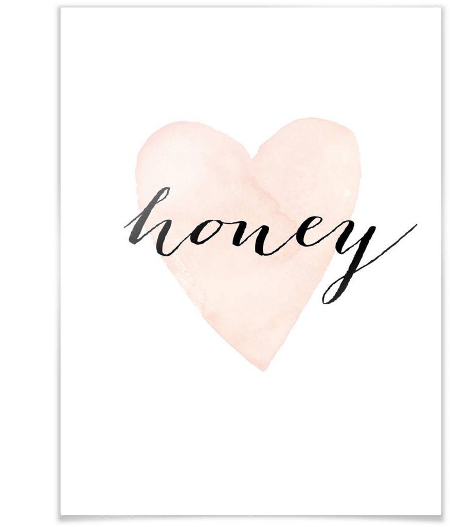 wall-art poster hart honing opschrift honey (1 stuk) multicolor