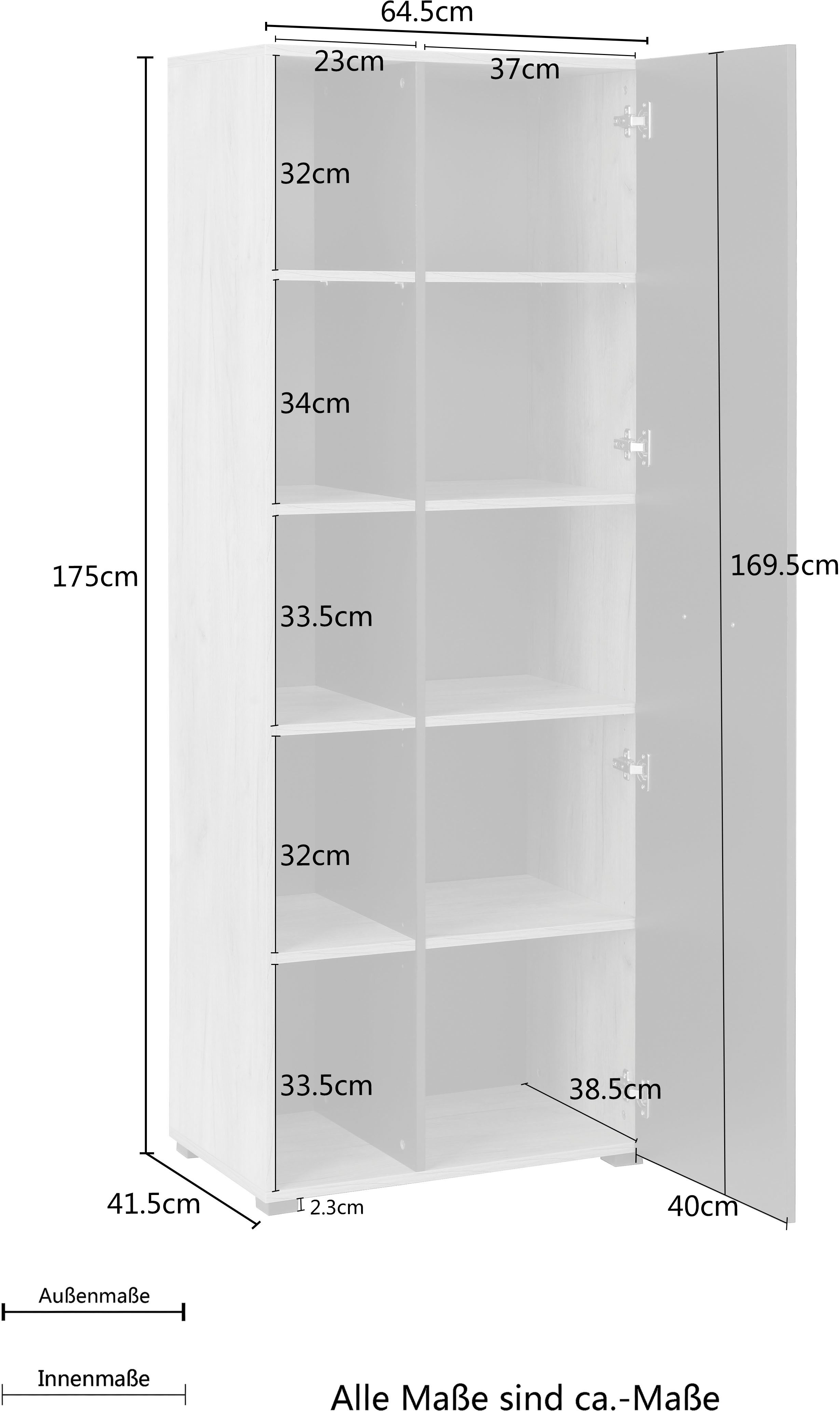 Places of Style Archiefkast Moid, moderne multifunctionele kast, Afmetingen: 64,5 x 41,5 x 175 cm, 5 vakken met veel opbergruimte
