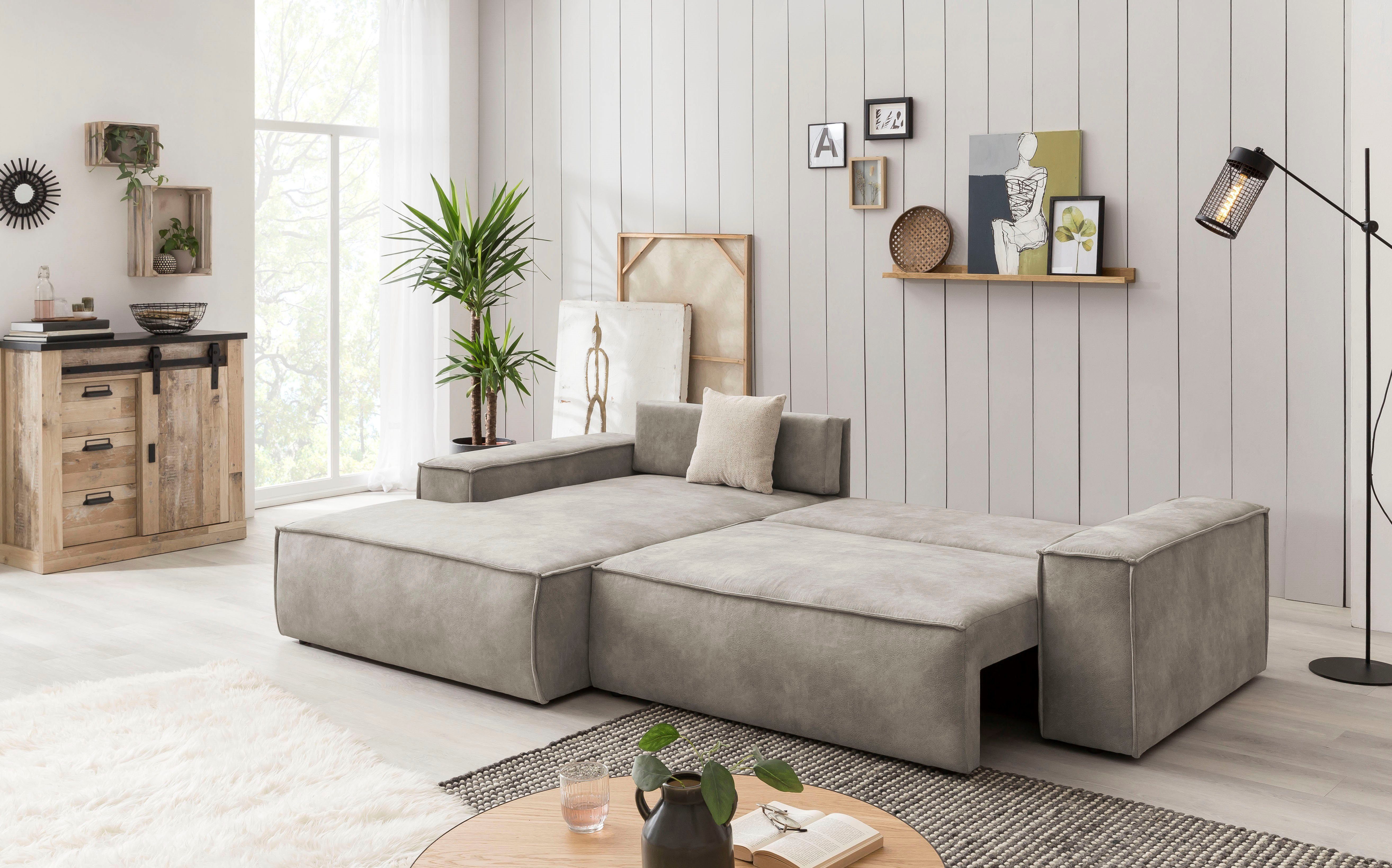 Home affaire Hoekbank SHERWOOD bedbank 267 cm, L-model, Slaapfunctie met bedlade (210x136 cm), cord, vintage, fluweel