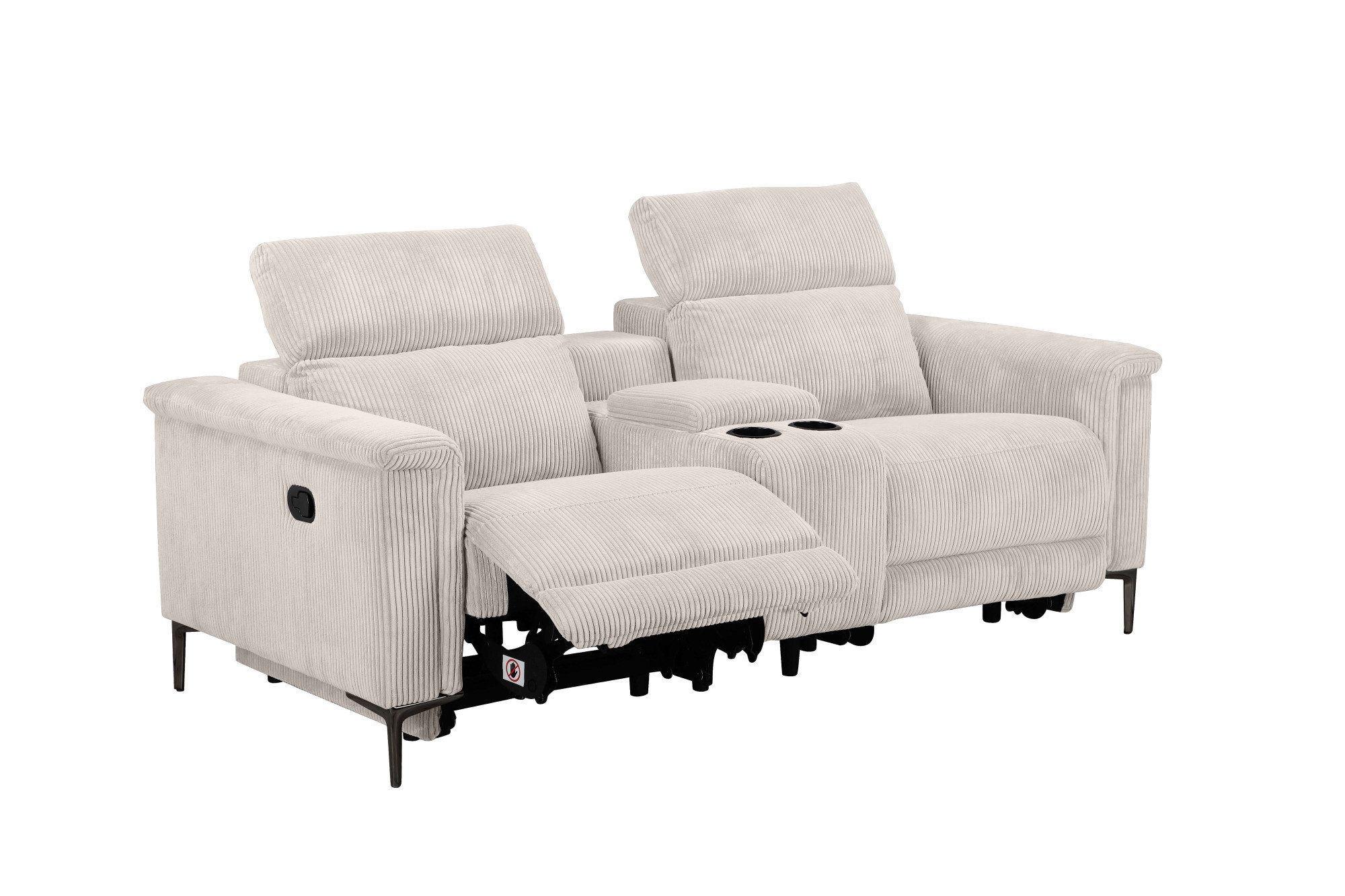 Places of Style 2-zitsbank Lund in cord, 2-zits bioscoopbank, tv-fauteuil, multimedia-sofa, USB-A met elektrische of handmatige relaxfunctie, bekerhouder en opbergruimte