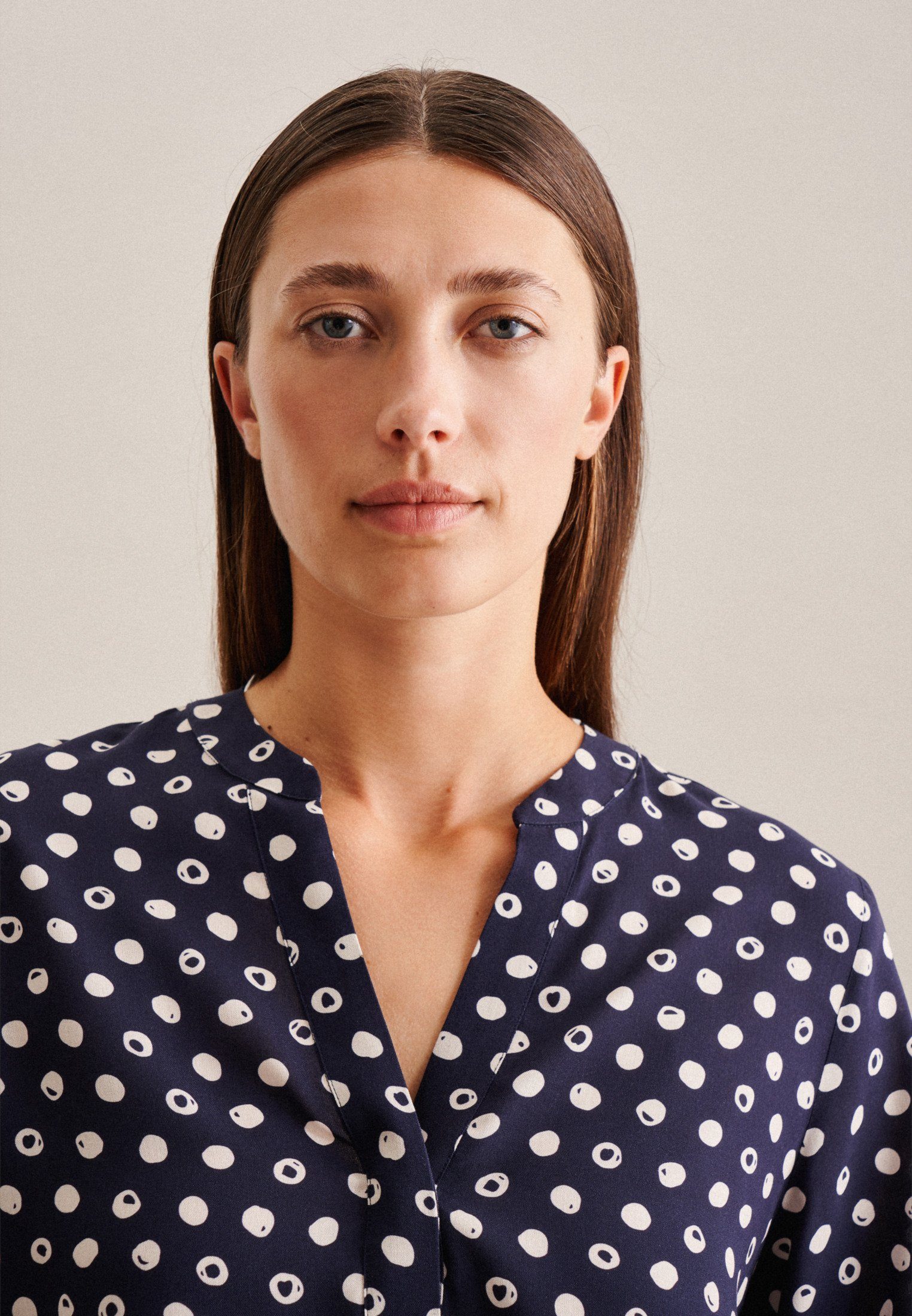 seidensticker Klassieke blouse Zwarte roos 3/4-mouwen kraag stippen