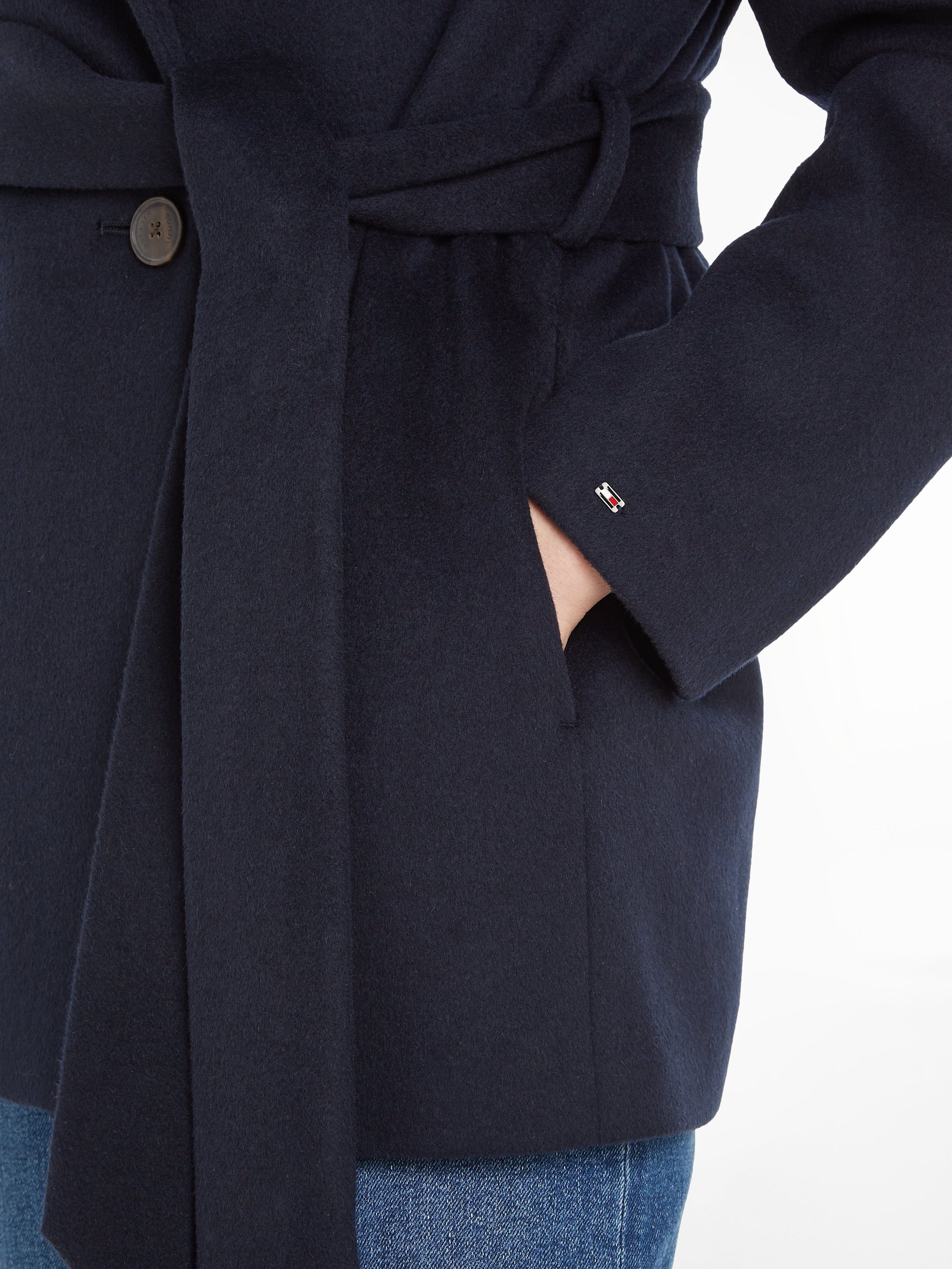 Tommy Hilfiger Outdoorjack WOOL BLEND DB BELTED FUNNEL JKT met metalen tommy hilfiger-label