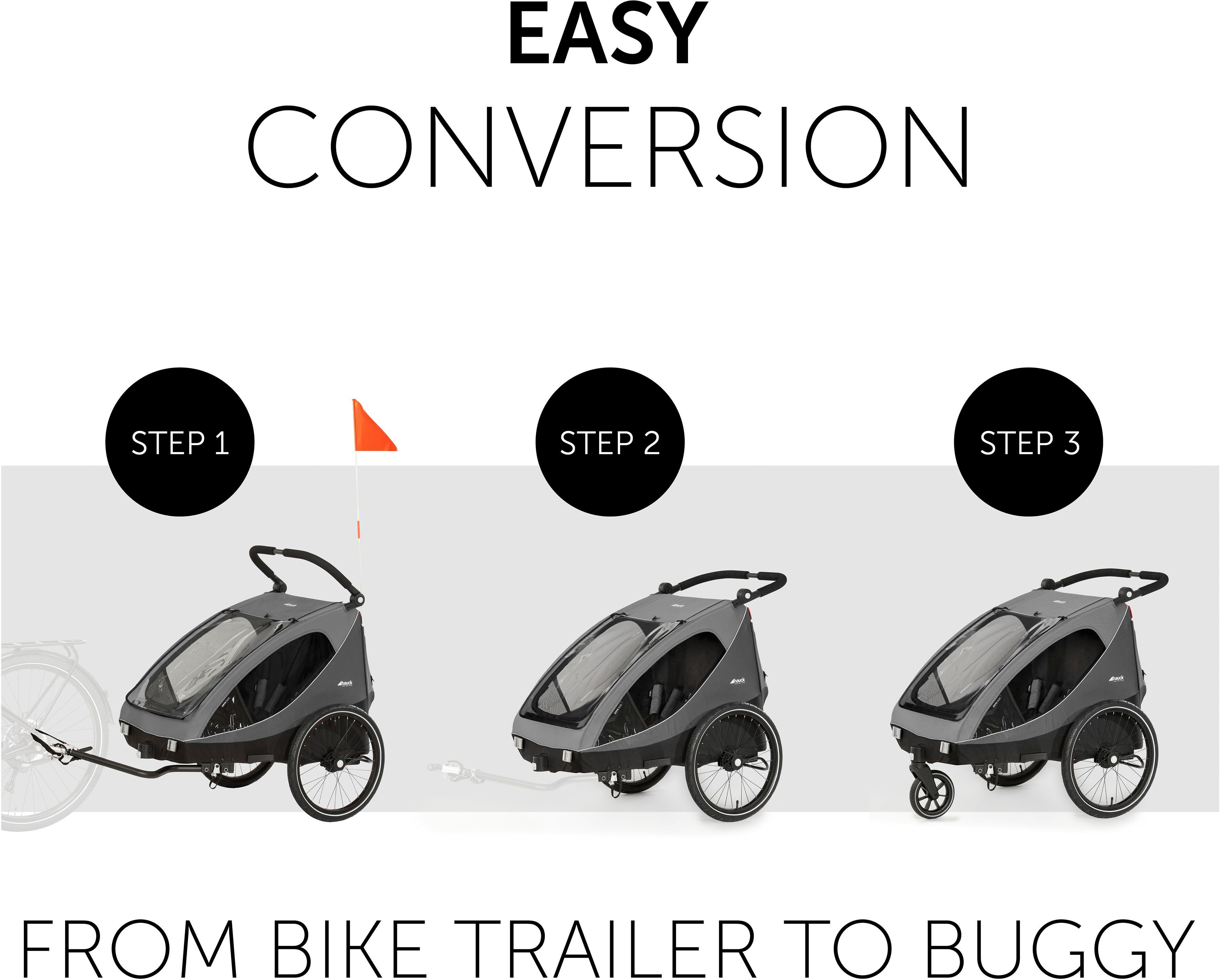 Hauck Kinderen fiets aanhanger 2in1 Fietstrailer en Buggy Dryk Duo, grijs