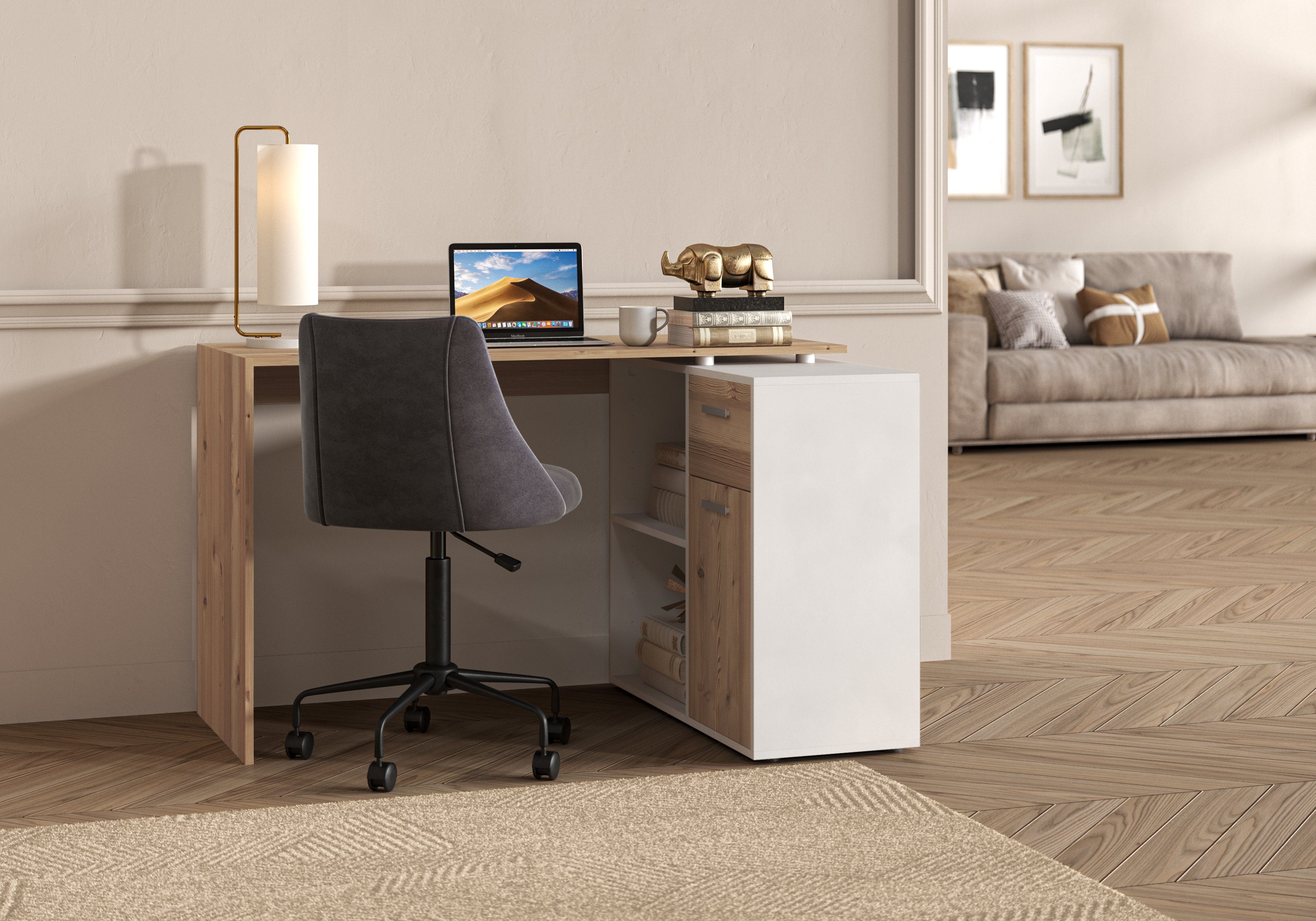 FMD Hoekbureau AUGSBURG Bureau/sideboard met opbergruimte, aan beide zijden te monteren, 117/148 cm