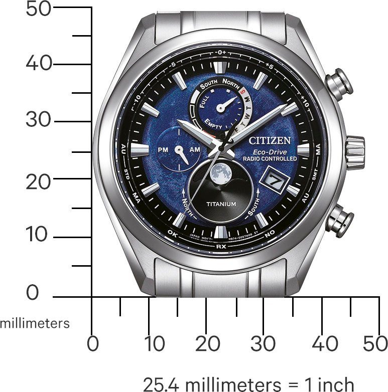 Citizen Radiografische chronograaf Tsuki-yomi Polshorloge, herenhorloge, solar, titanium, stopwatchfunctie, maanfase