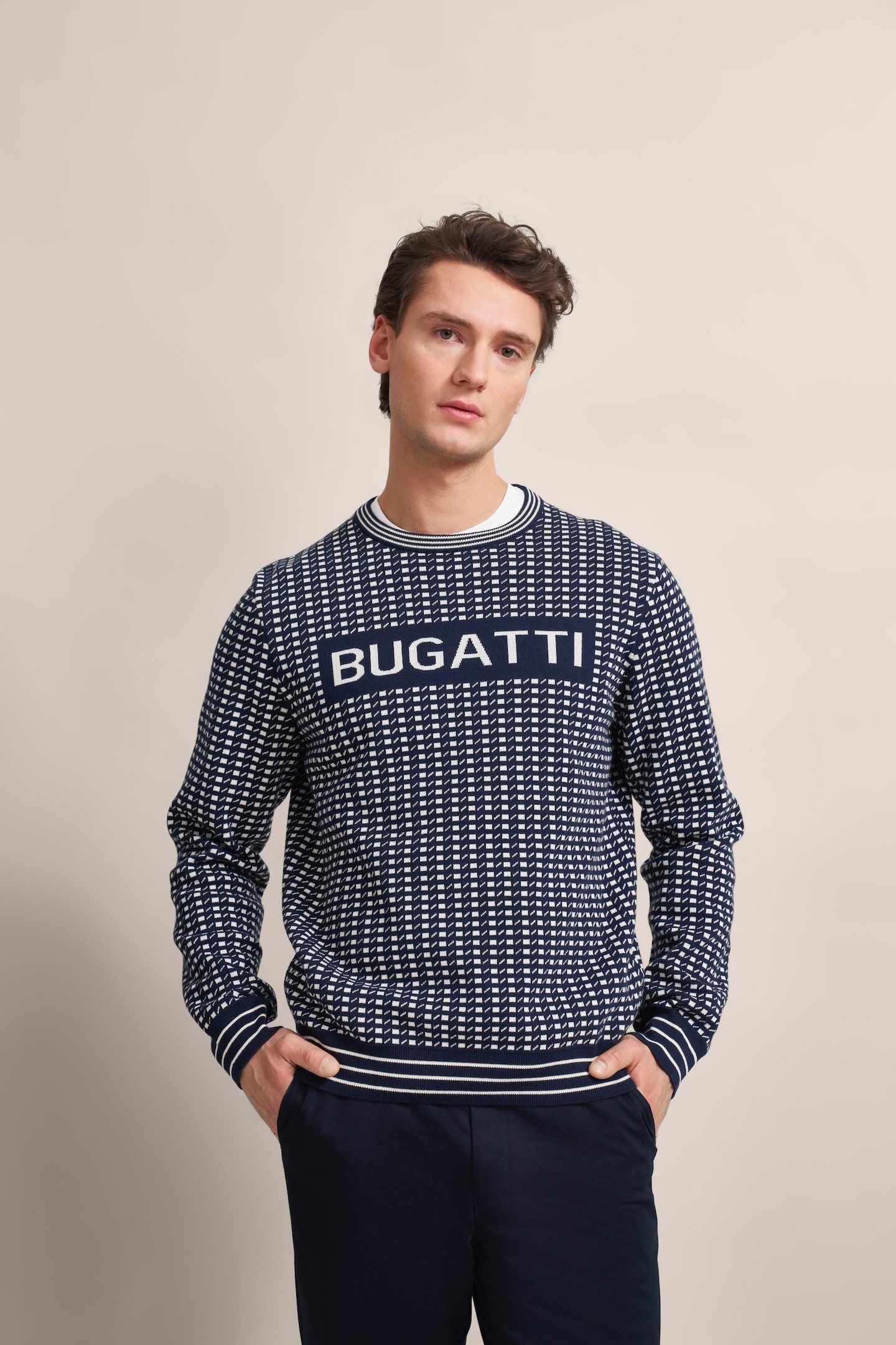 Bugatti Gebreide trui met aanwezig logo-print