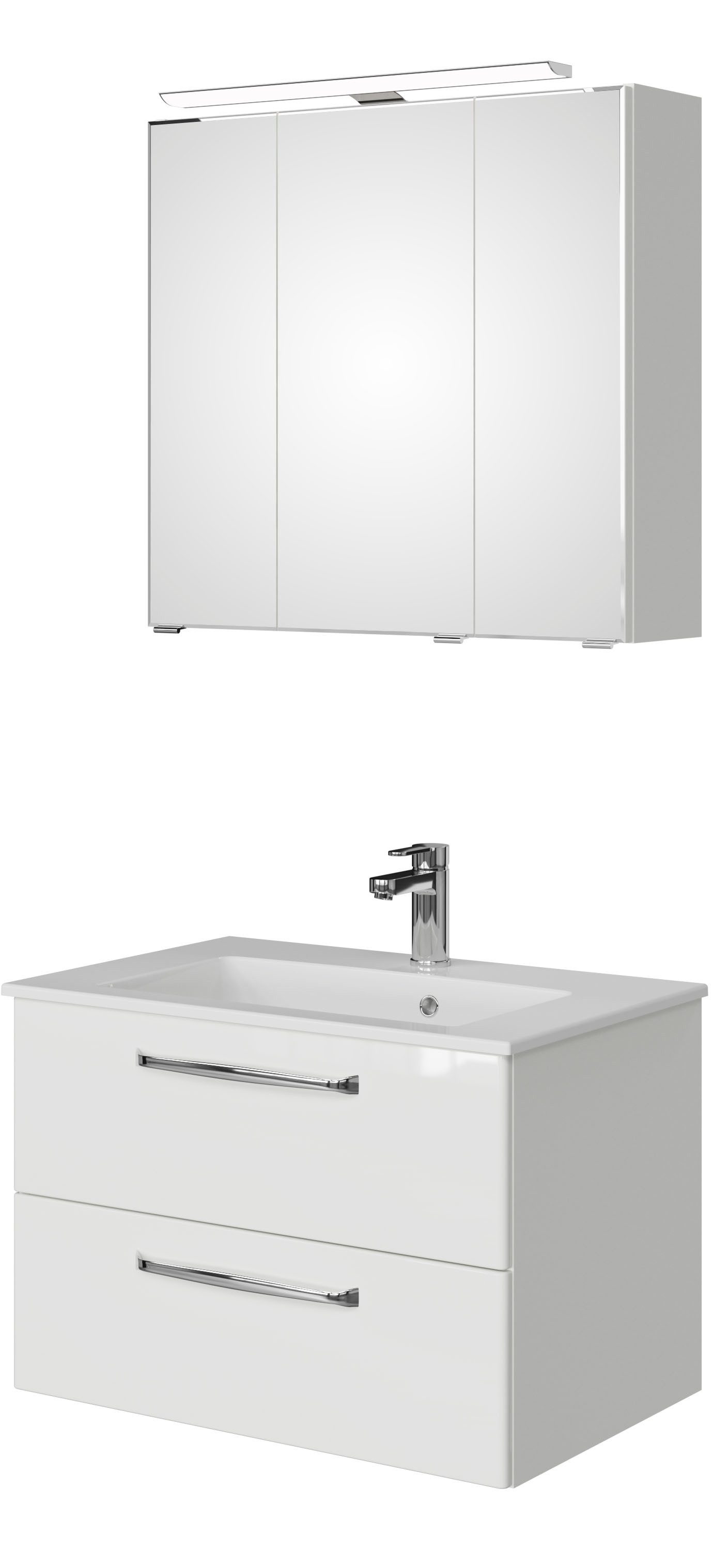 Saphir Badmeubelset Trentino 2-delig mineralen marmer wasbak, spiegelkast met LED-lamp (3 stuks) badmeubelsets