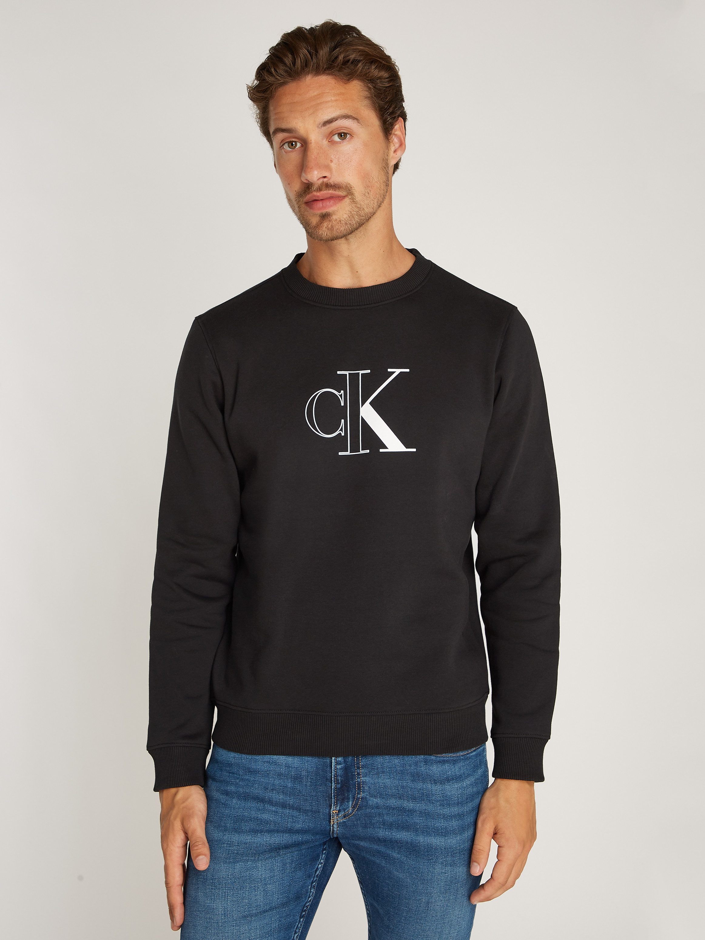 Calvin Klein Jeans Zwart sweatshirt met lange mouwen en ronde hals met print Black Heren