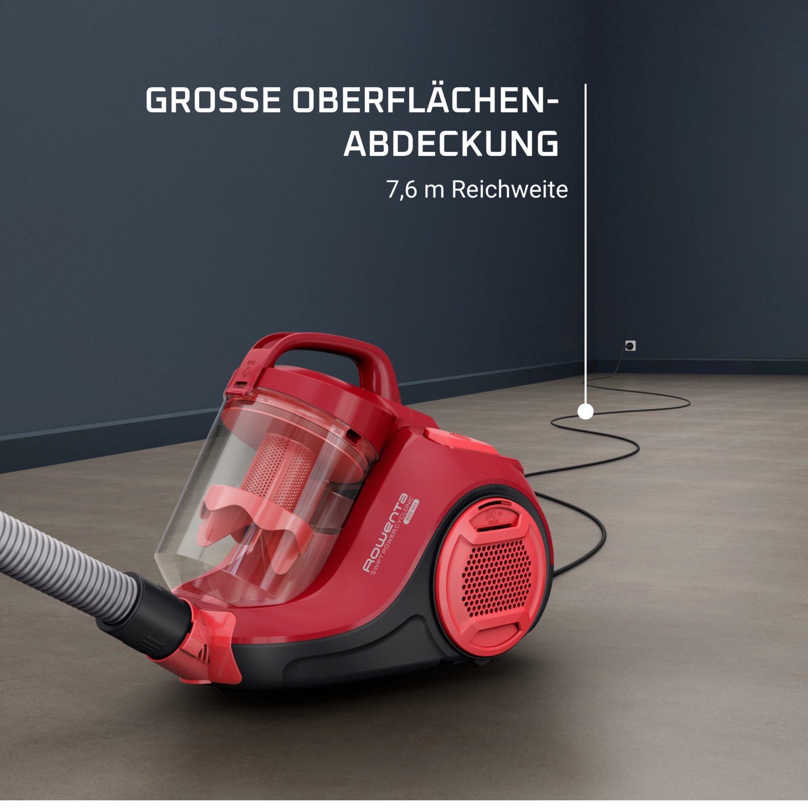 Rowenta Stofzuiger Swift Power Cyclonic, zonder zak, hoge zuigkracht op harde vloeren compact formaat, sterke prestaties dankzij effitech-motor, eenvoudige lediging