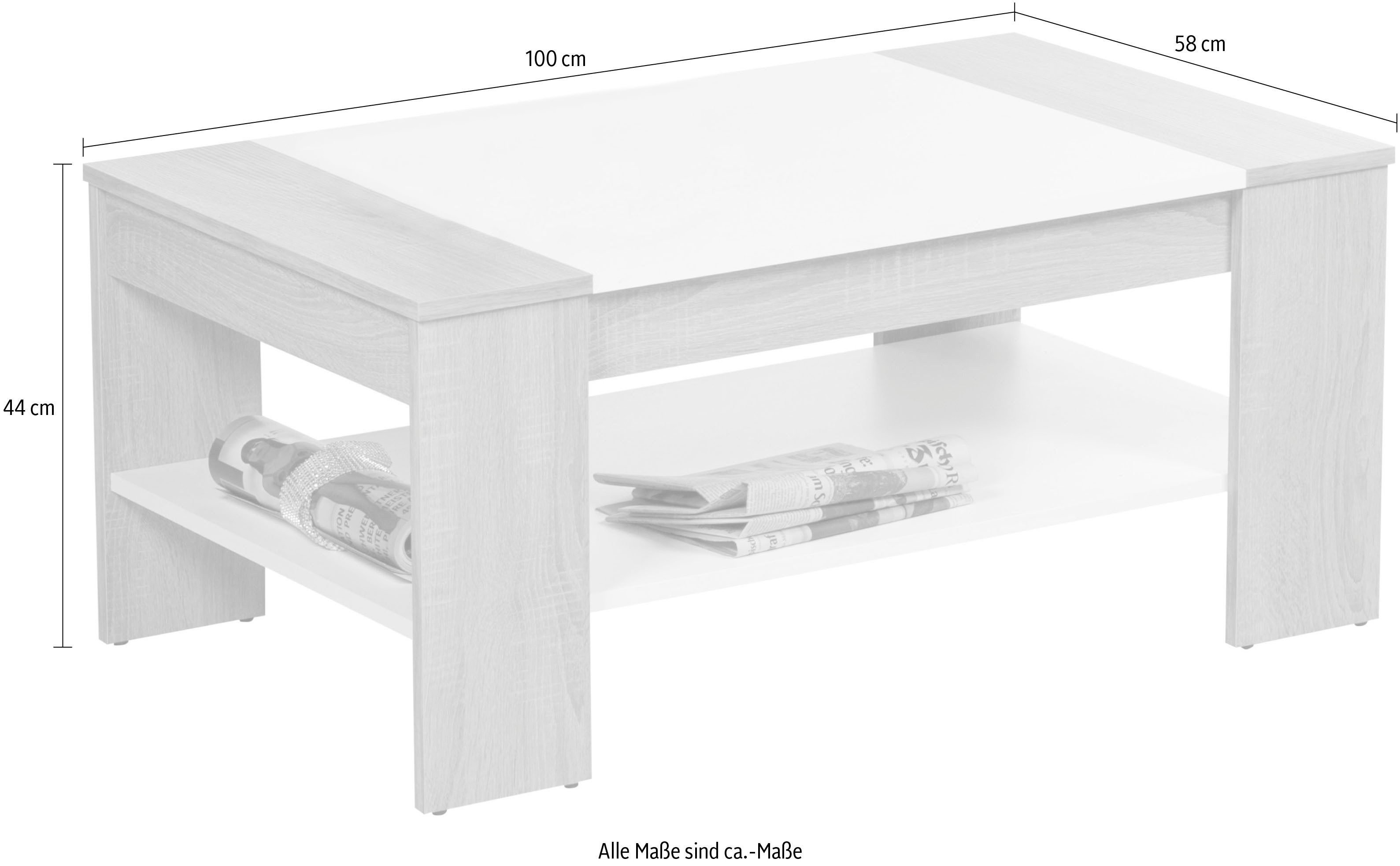 Stolkom Salontafel Finley met opbergplank, Sonoma eik wit, BxHxD 100x44x58 cm