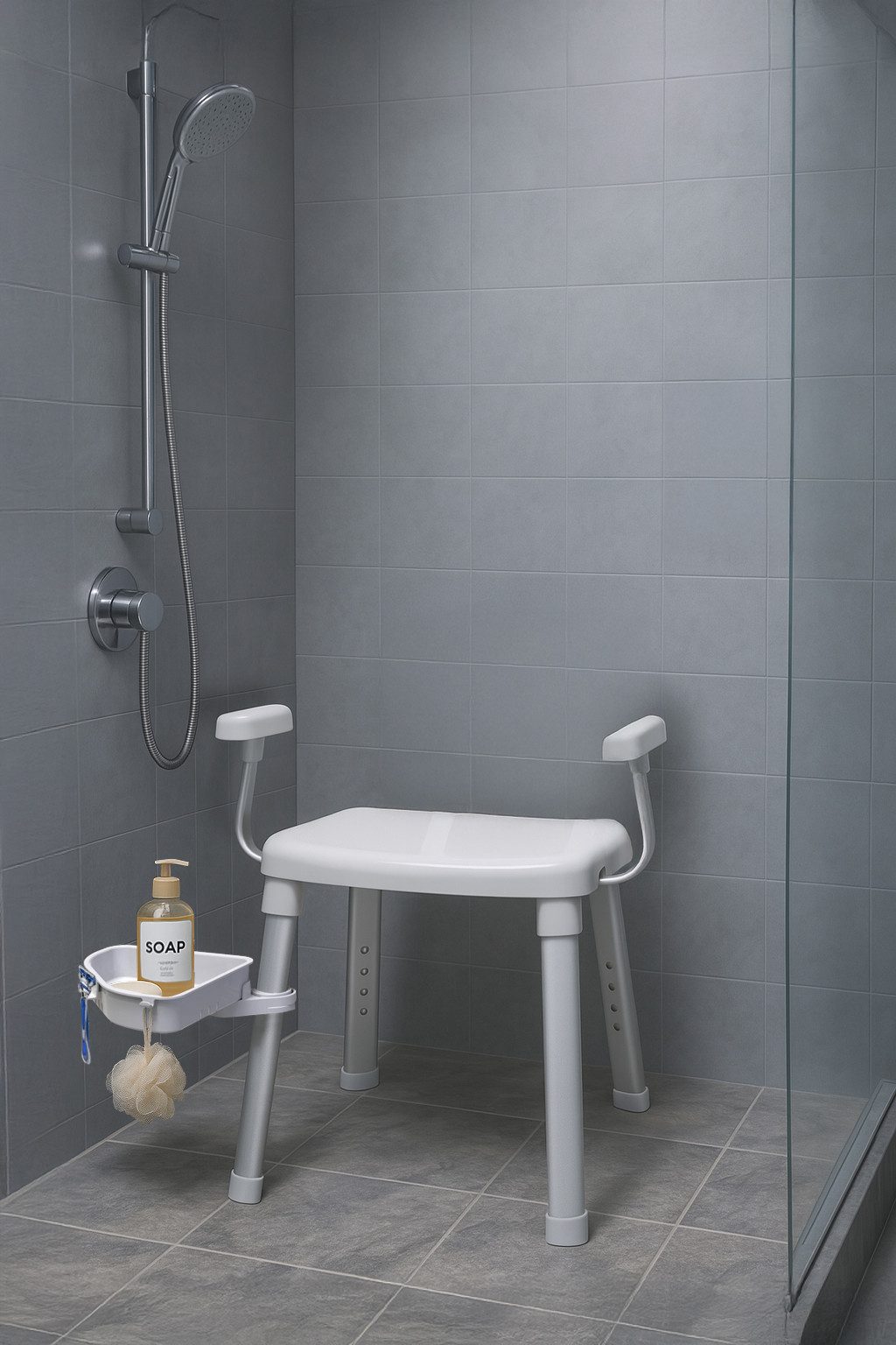 Bischof Douche en badkrukjes met zwenkbaar planchet 28x21cm