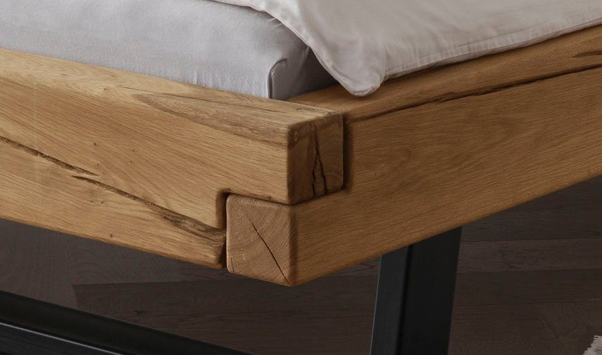 Home affaire Massief houten ledikant Ultima balkenbed tweepersoonsbed, voeten van metalen kuip