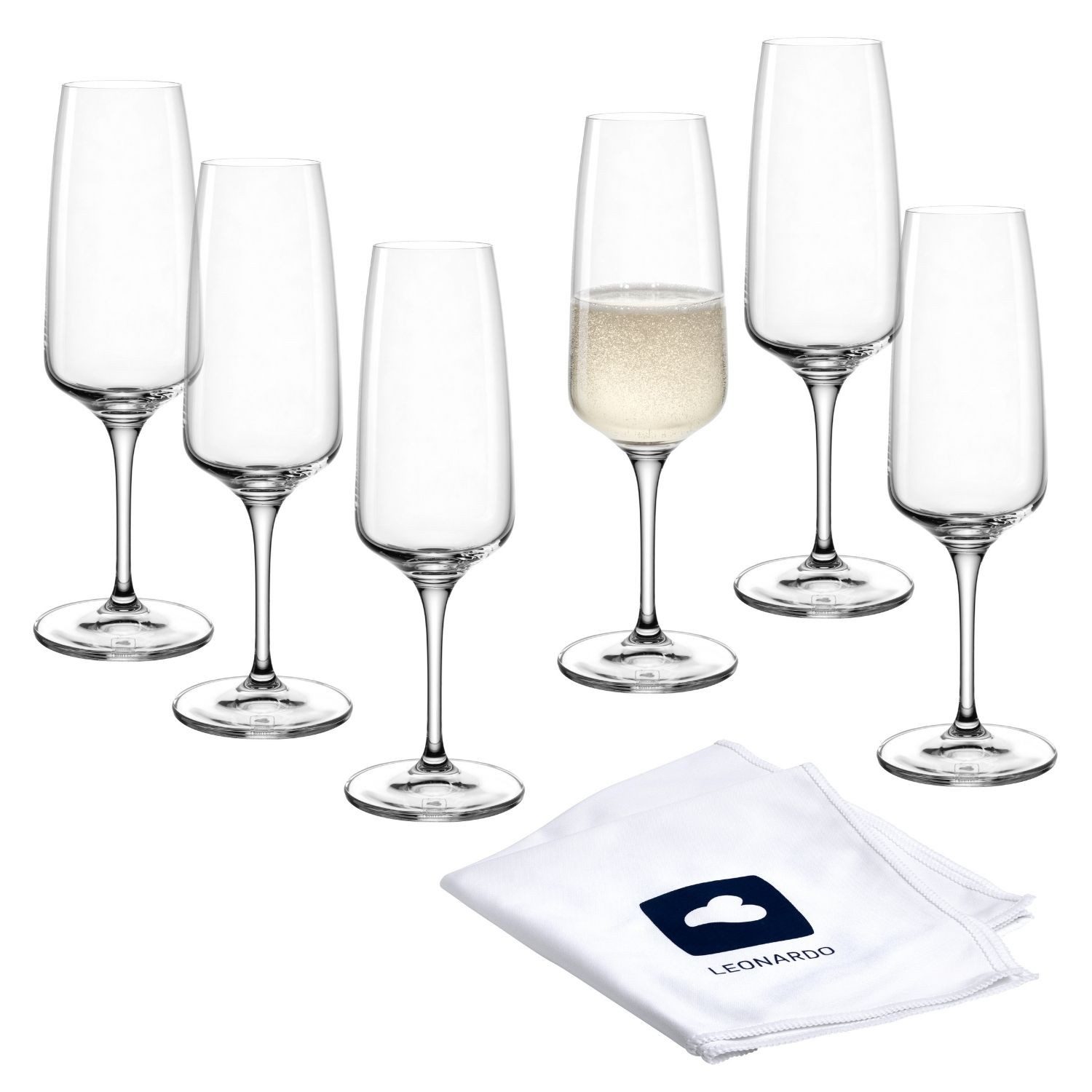 LEONARDO Champagneglas Champagneglazen CESTI + poetsdoek (set, 7-delig)