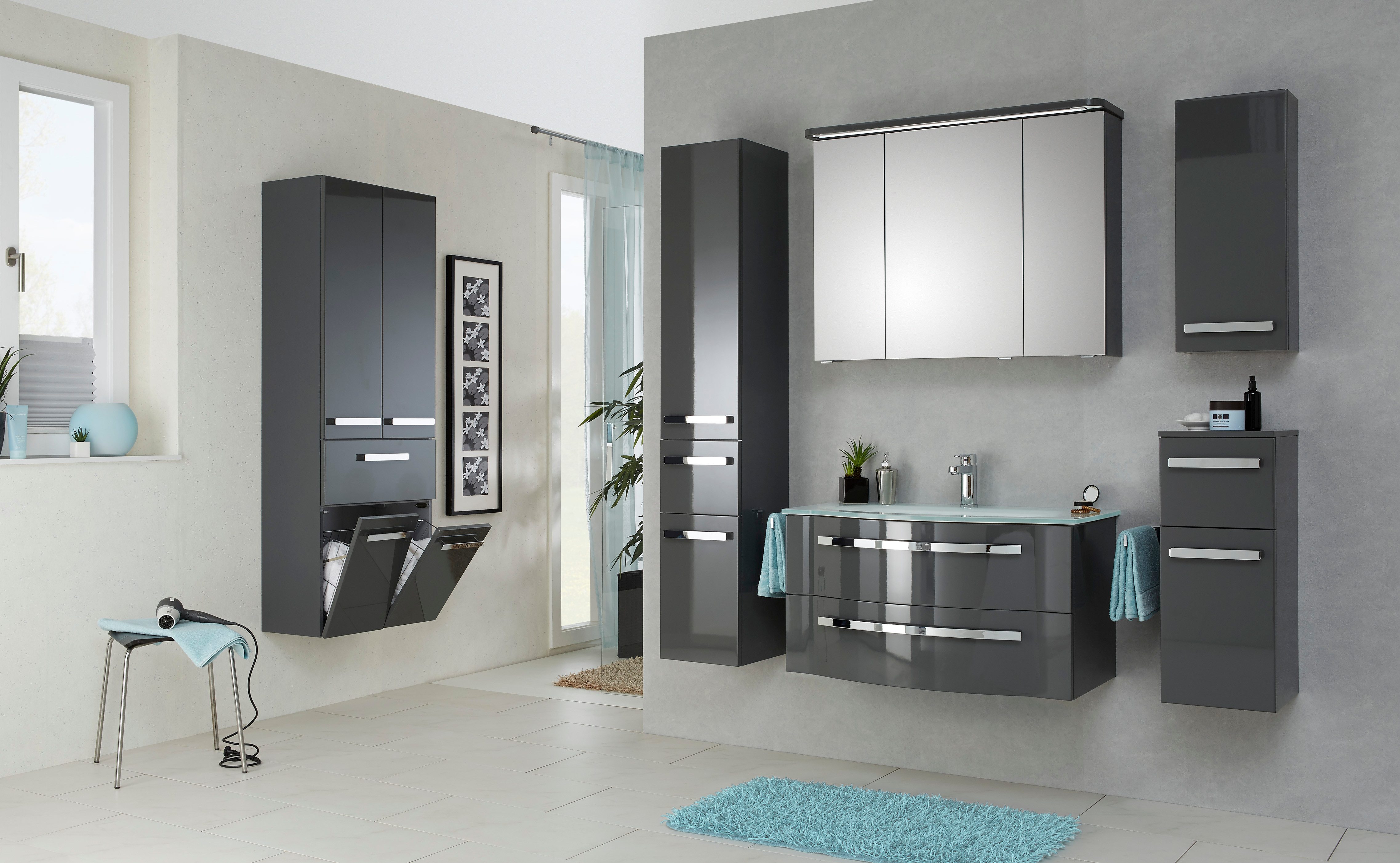 Saphir Hoge kast Serie 4005 badkamerkast 60 cm breed, met 2 deuren en 1 lade