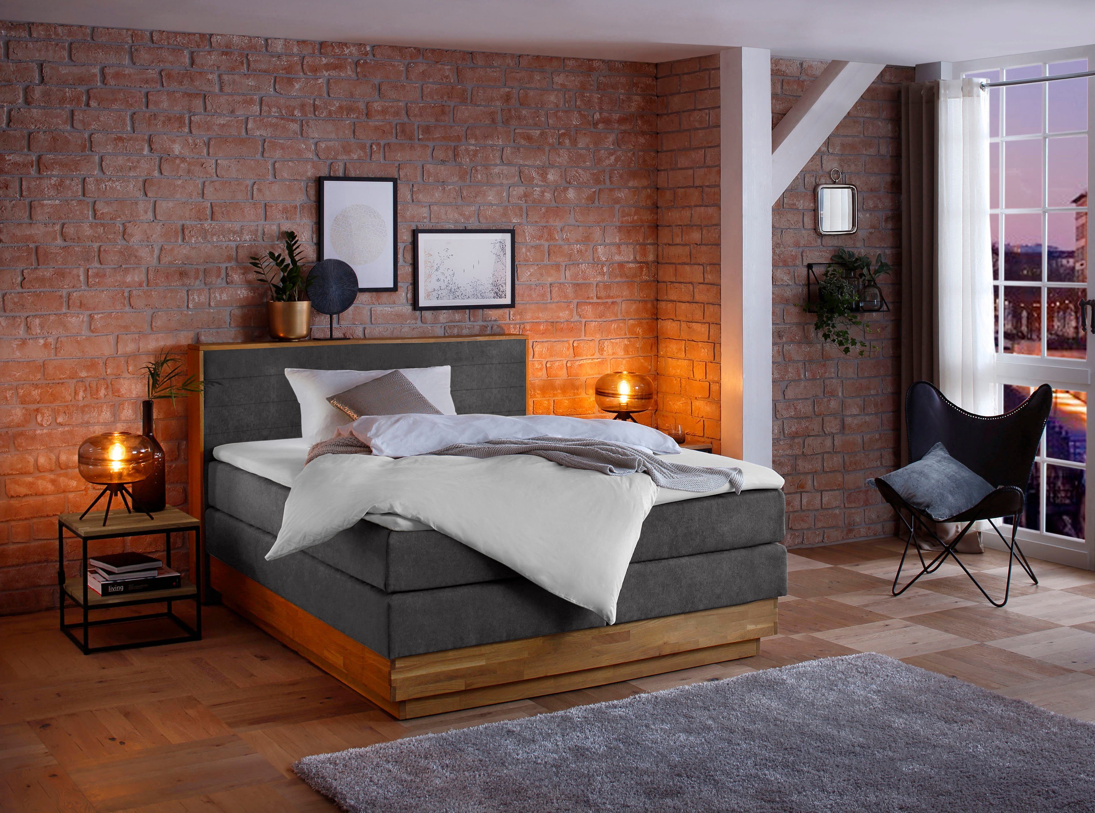 Home affaire Boxspring Cavan Eiken, met bedkist & topmatras, verschillende hardheden (ook H4)
