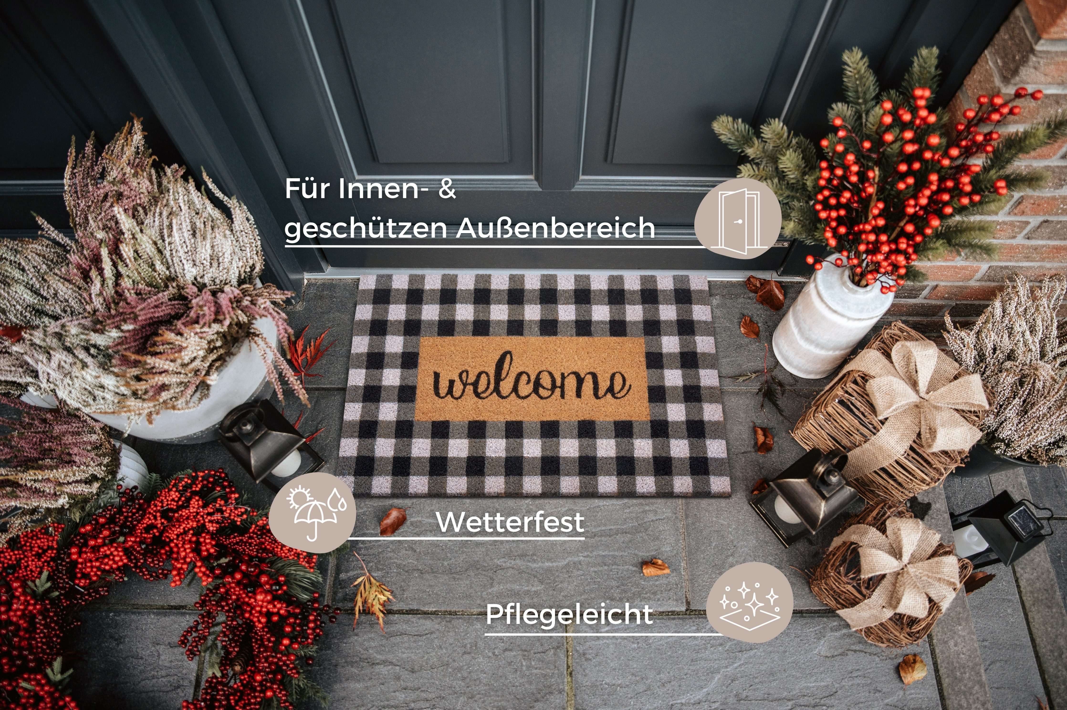 HANSE Home Mat Kokos Welcome Chessboard, deurmat Kokos, vuilopvangmat, outdoor, antislip, binnen, kokosmat, gang