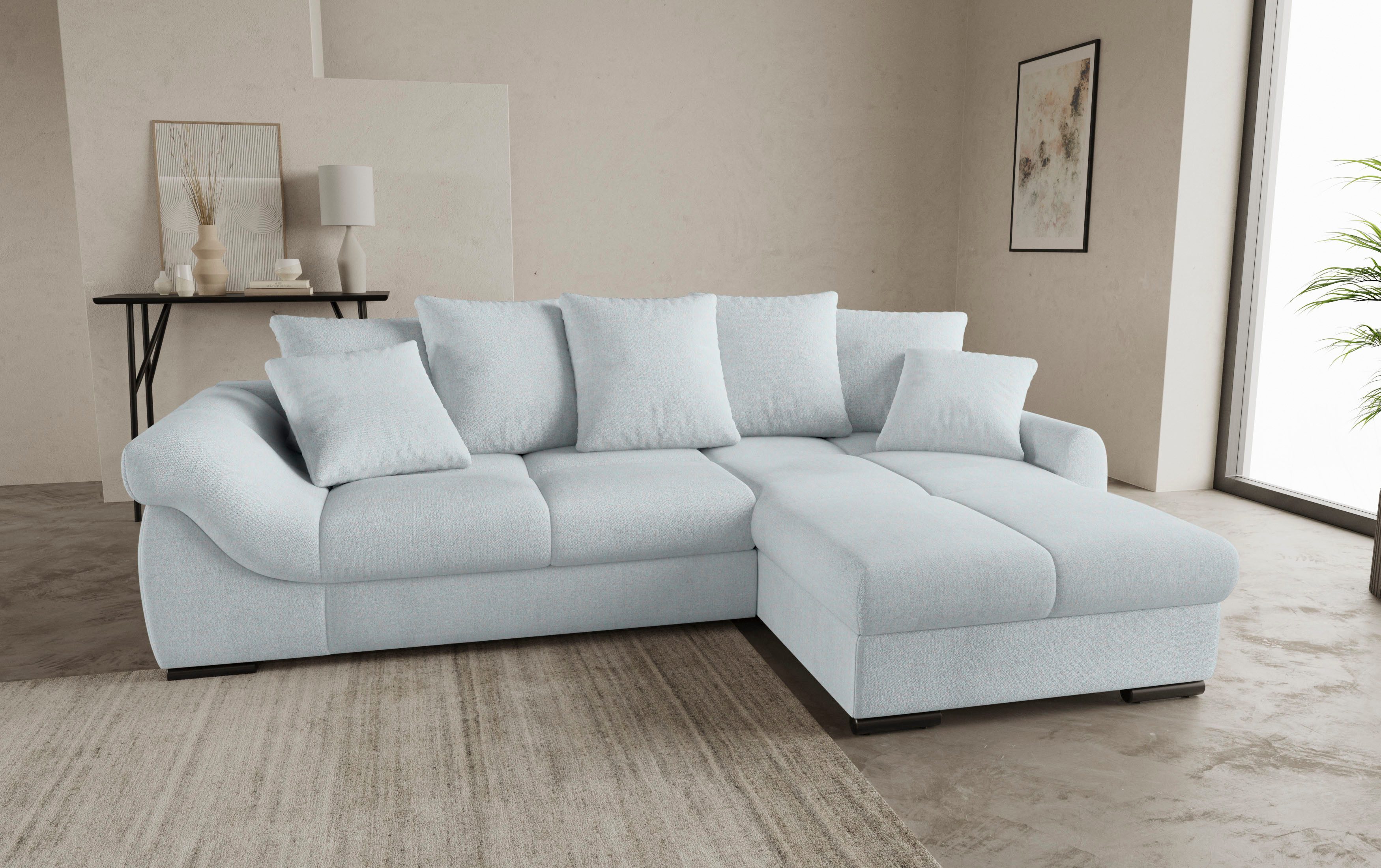 Mr. Couch Hoekbank Livorno DuraFlex L-vorm incl. hoogslaper beduitbreiding, xl bedbox wit gecoat