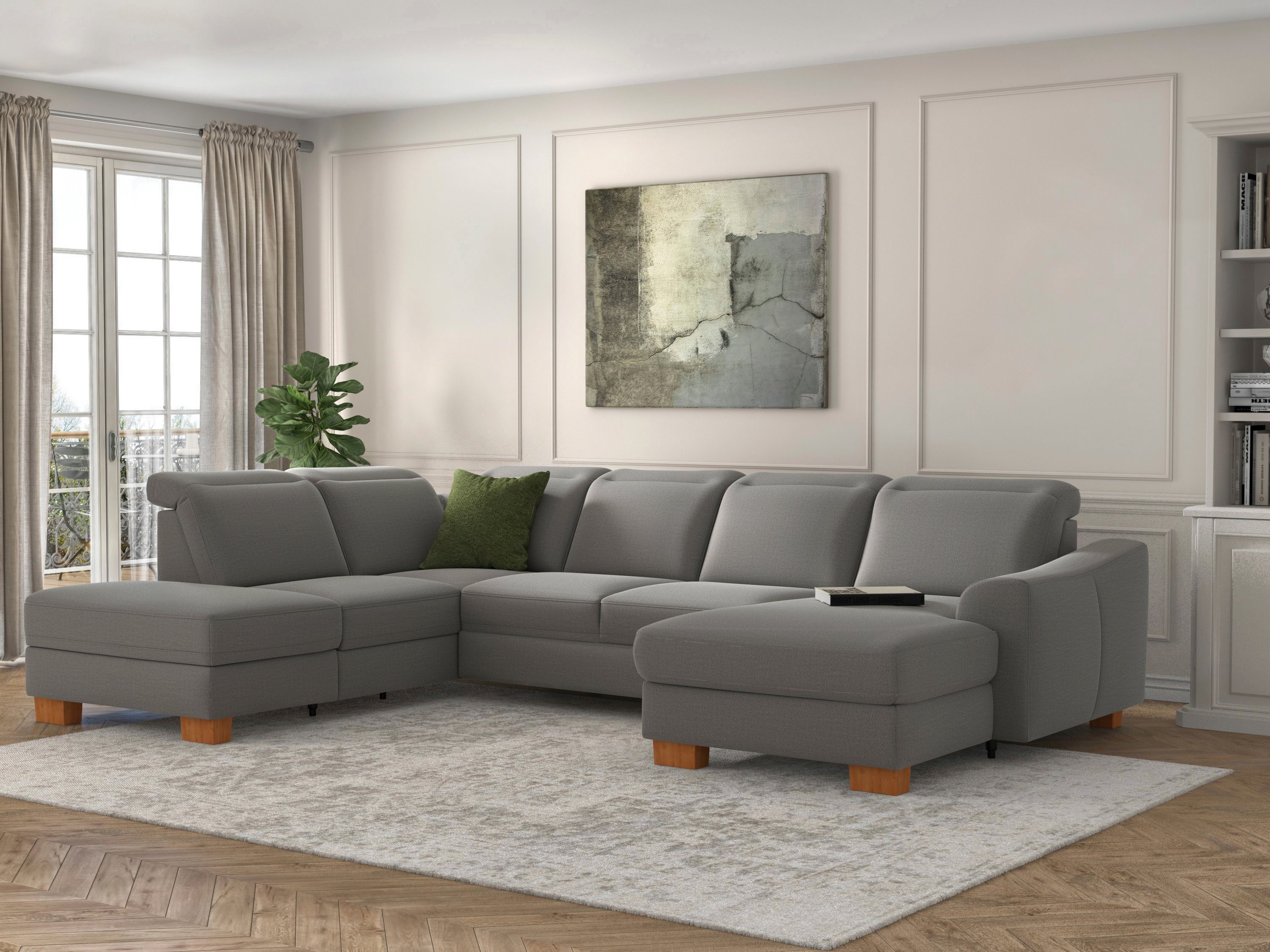 sit&more Zithoek Dundee U-vorm met binnenvering en massief houten poten, naar keuze met verstelbare hoofdsteun