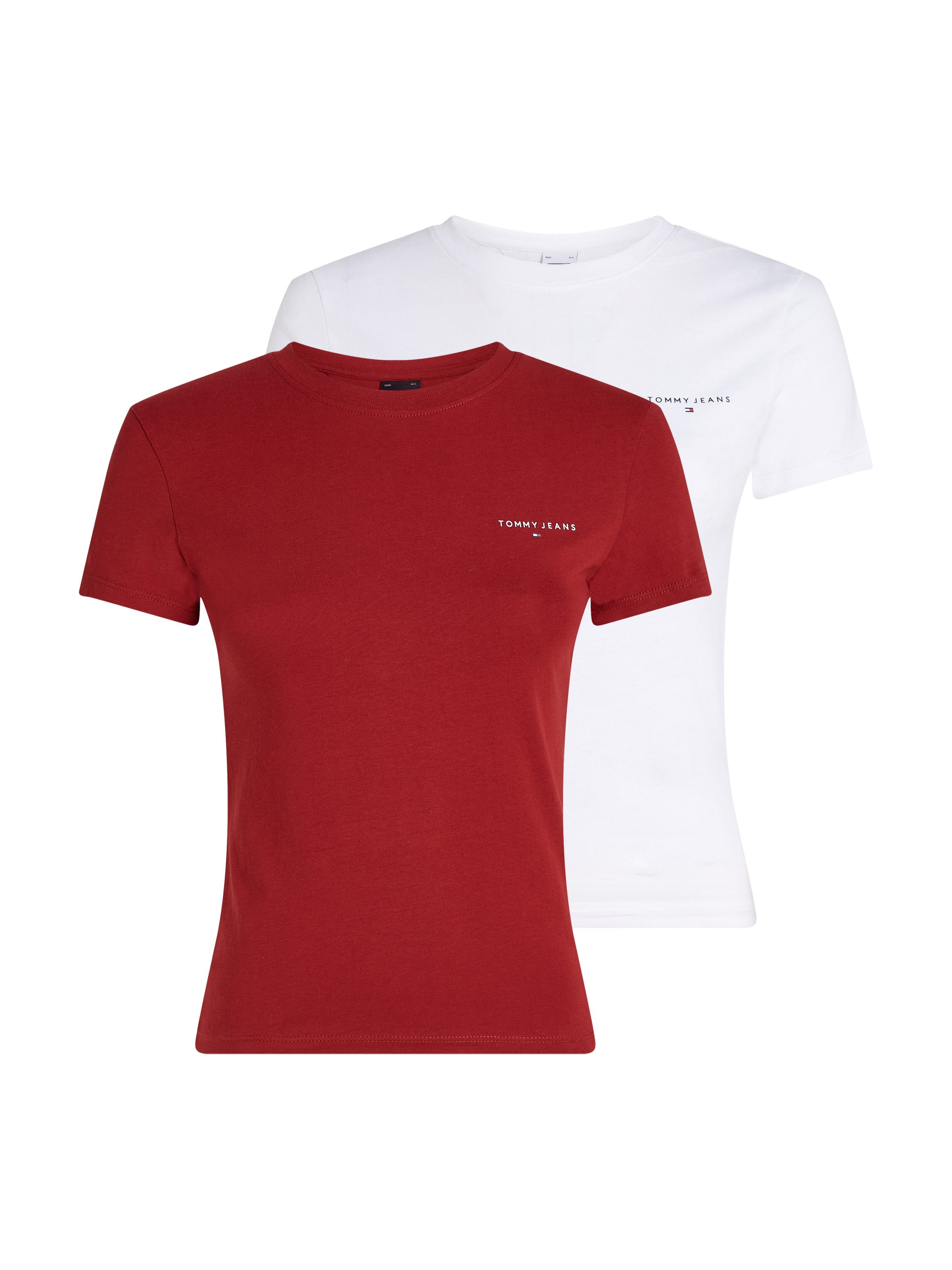 TOMMY JEANS T-shirt Tjw 2Pack Slim Linear Tee met logo-opdruk in effen kleur (Set van 2)