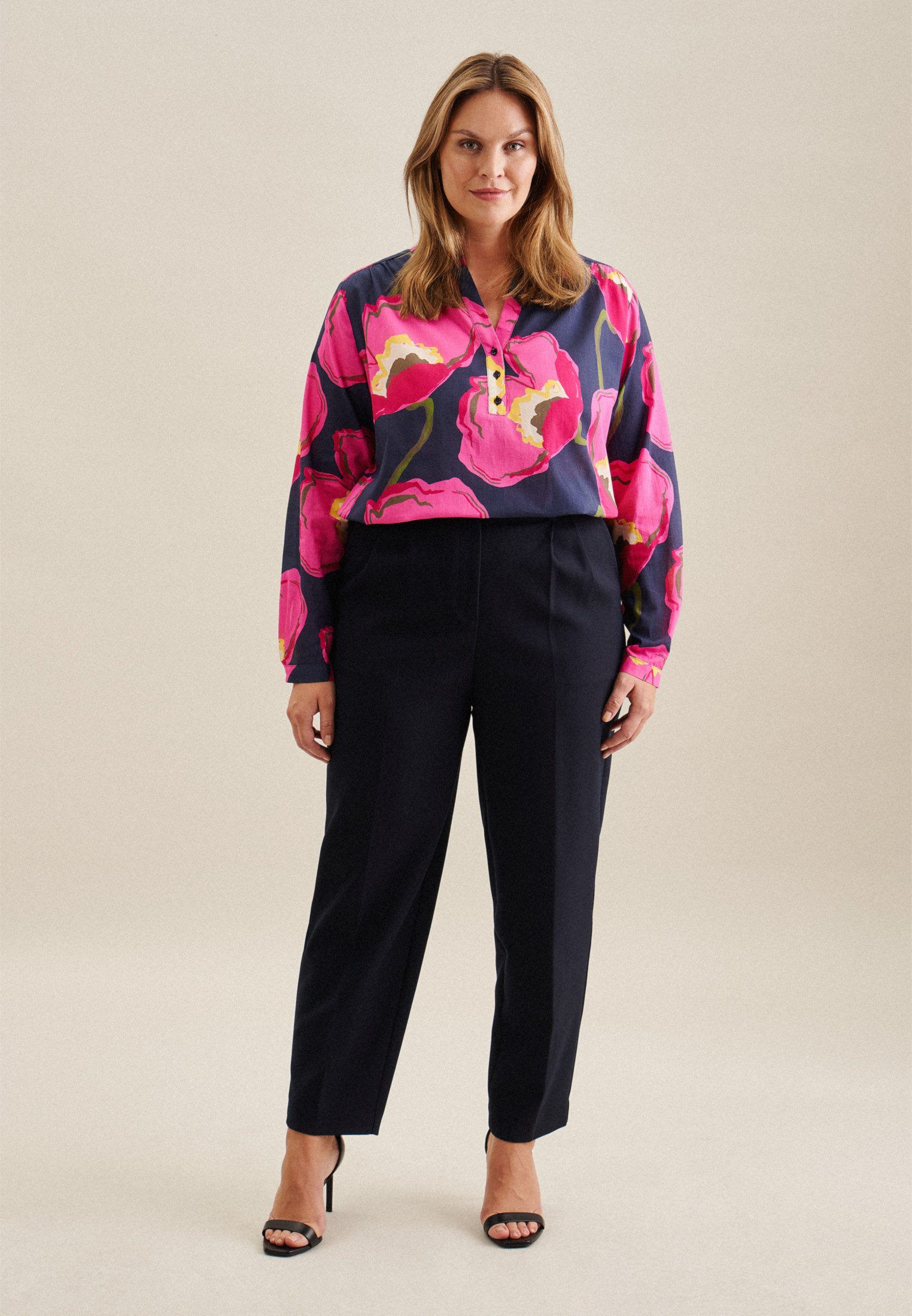 seidensticker Klassieke blouse Zwarte roos Tuniek bloemmotief