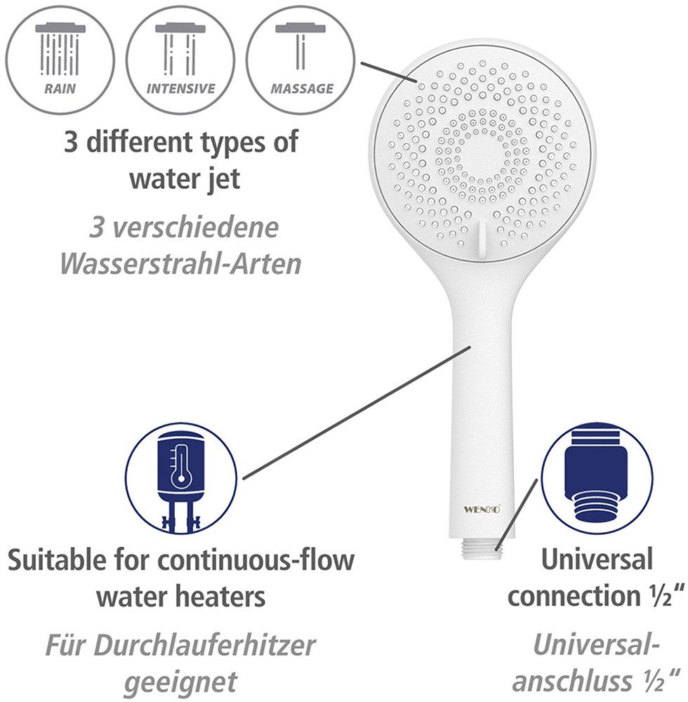 WENKO Slang en handdouche Model watersparend Douchebuis met houder, handdouche & douche slang, waterbesparend (set, 6-delig)