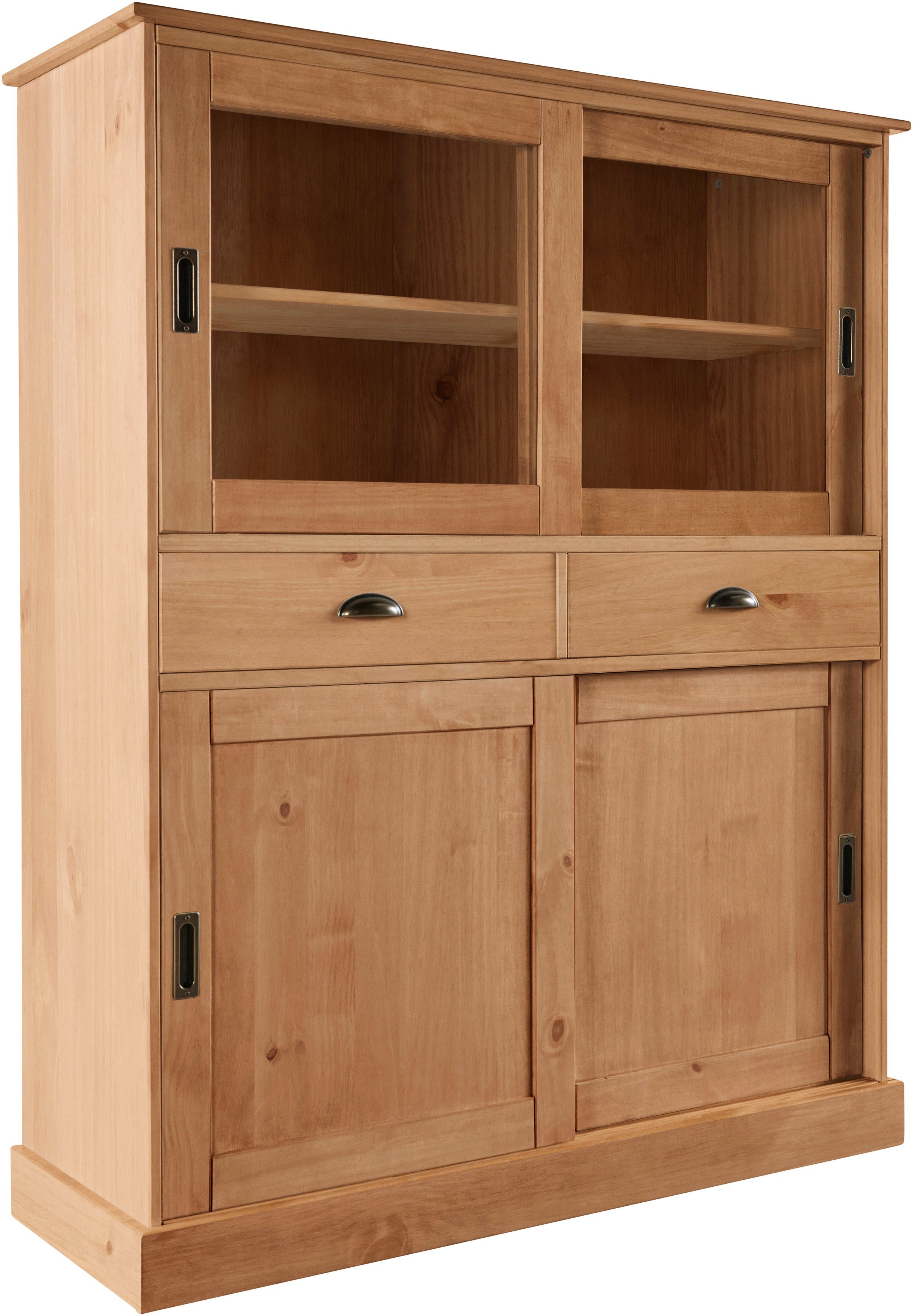 Home affaire Highboard Schröder Vitrine van massief dennenhout, breedte 114 cm