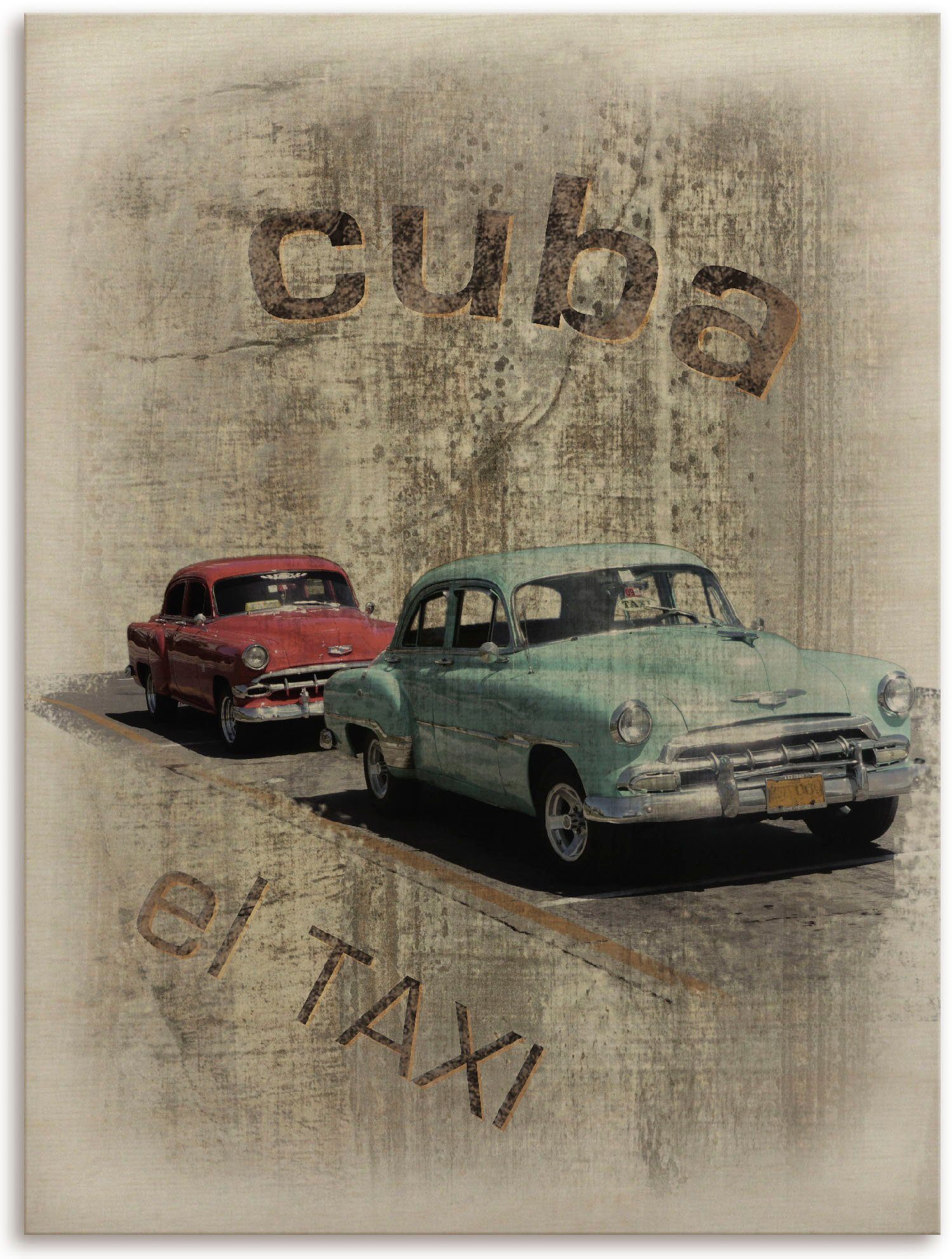 Artland Artprint op hout Cuba - De taxi